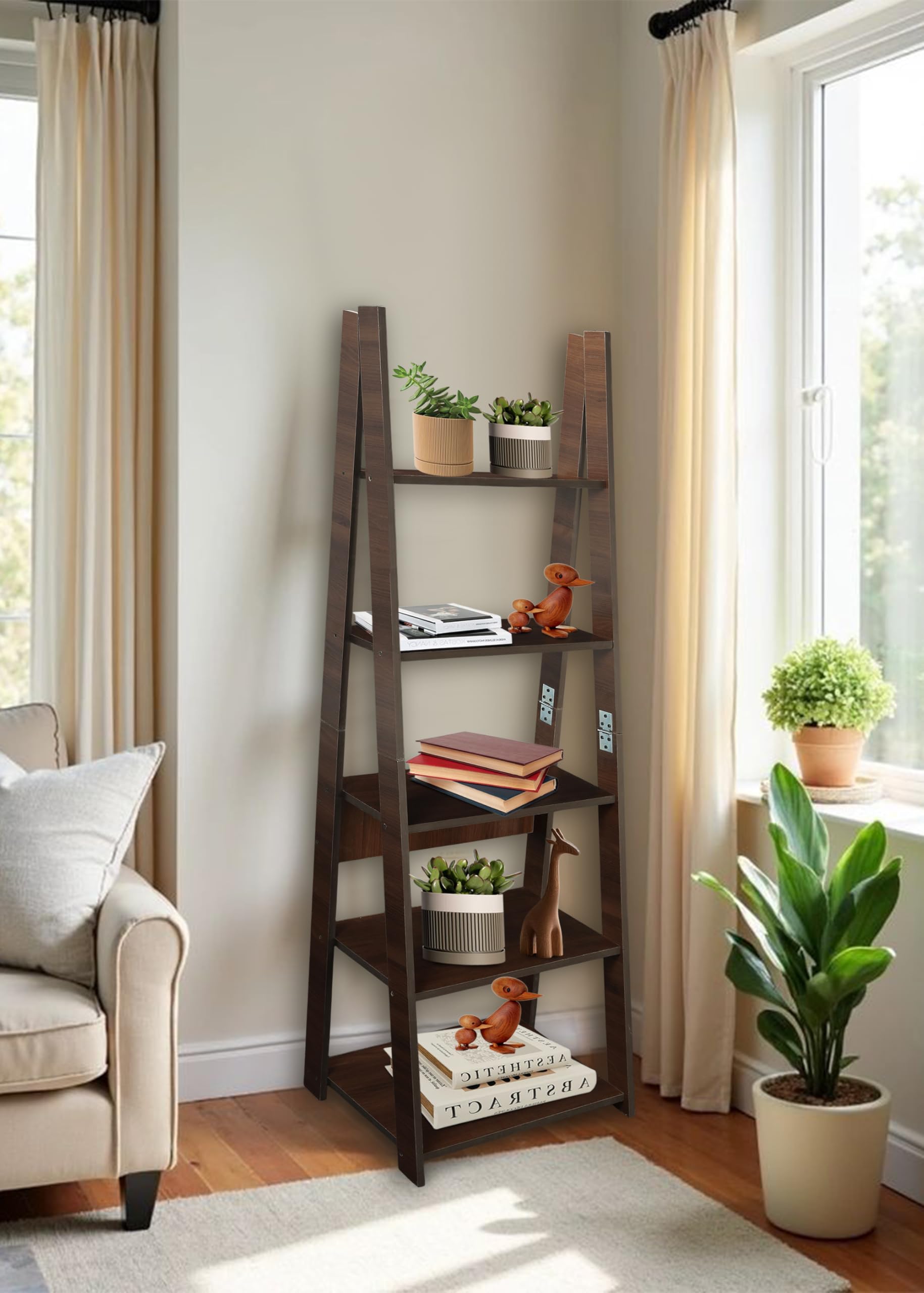 KVS Furniture Plank Reno Engineered Wood Ladder Book Shelf and Display Unit,Office,Kids Room (Accasiya Brown) DIY(Do-It-Yourself) 1