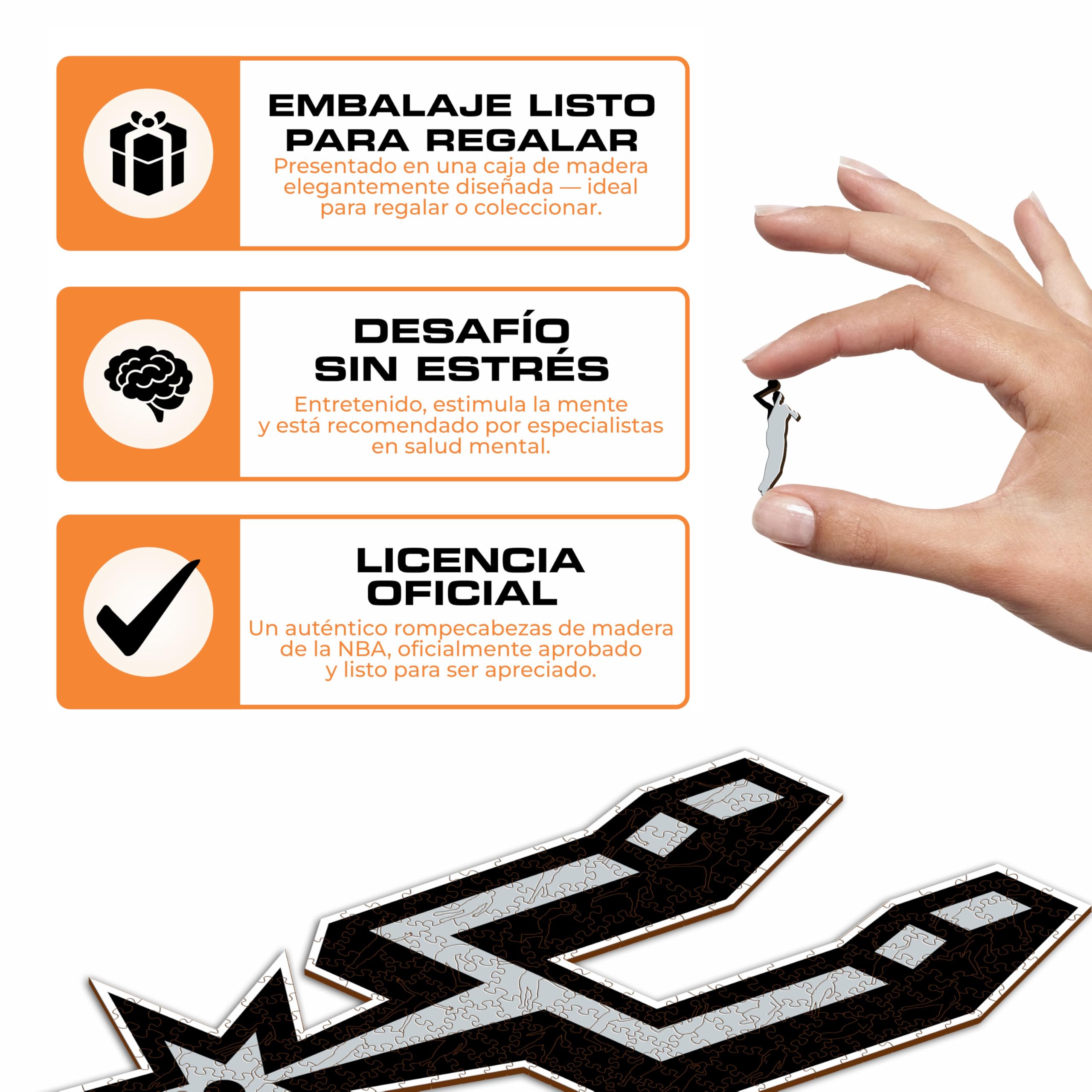 Iconic Puzzles - San Antonio Spurs, Logo, Puzzle de Madera con Licencia Oficial de la NBA, 100% Sostenible, Talla M, 270 Piezas
