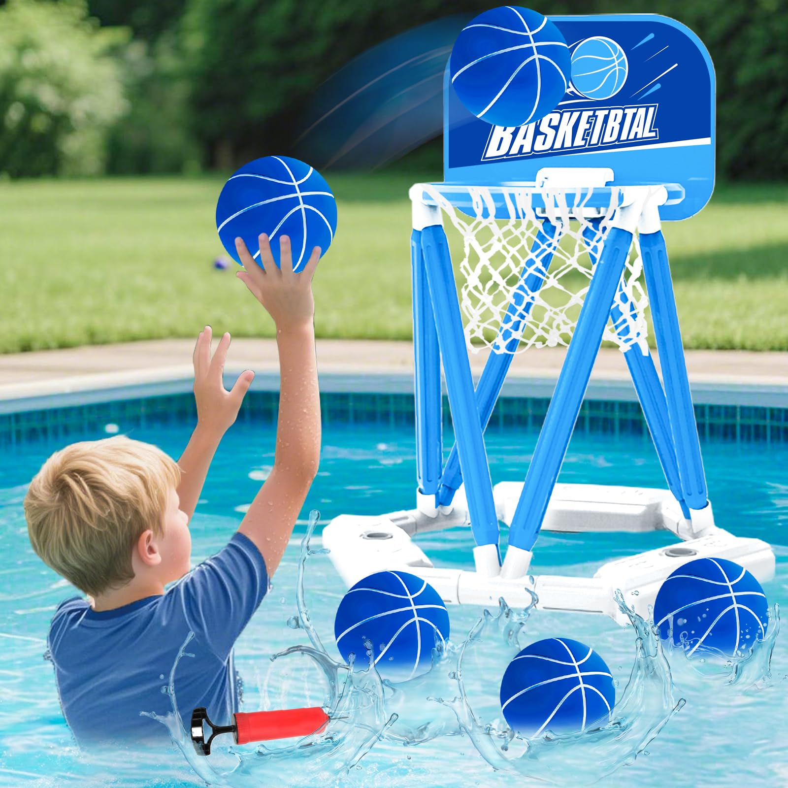 NEUBSAW Pool Basketball Hoop Set, Floating Pool Games with 3 Basketballs & Pump, Outdoor/Indoor Water Play Toy for Kids an...