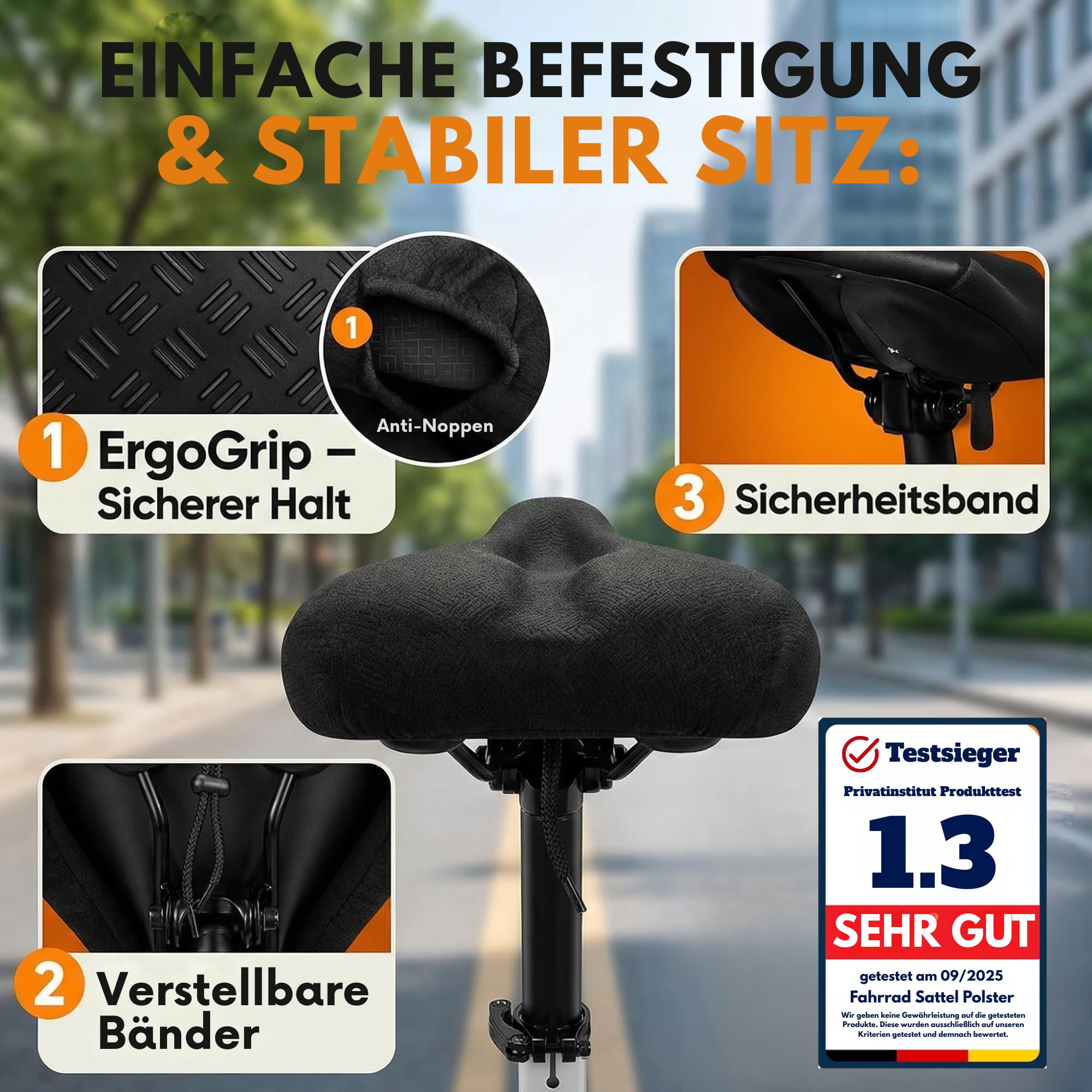 CustEmo® Fahrradsattel Überzug Polster mit Memory Foam - Sattelbezug Fahrrad - Sattelüberzug gepolstert I Fahrradsitz Polster für Damen & Herren,