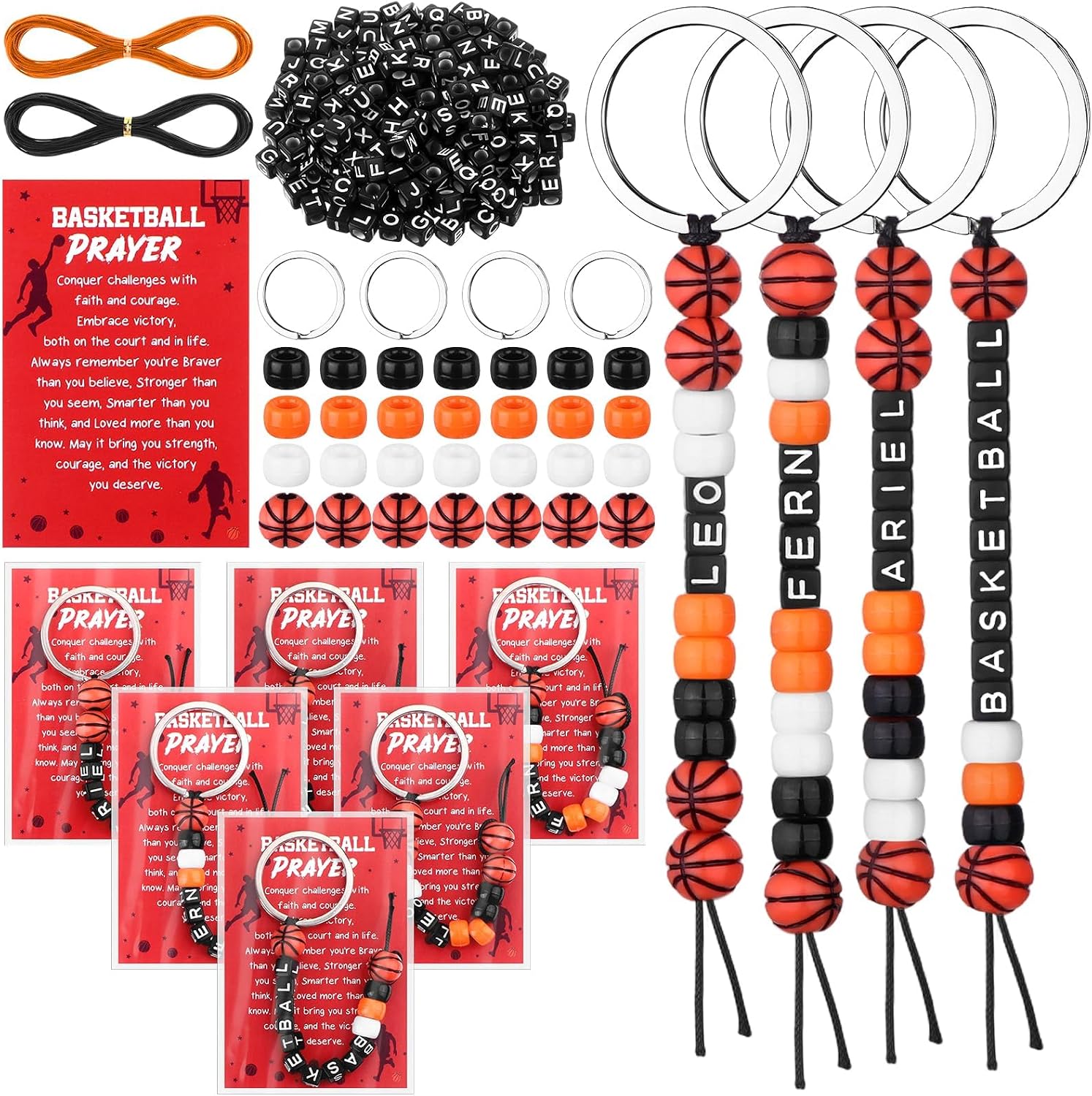 Shknldzsm 913 Pcs/30 Set Basketball Keychain Making Kit with Letter Beads Greeting Cards Basketball Beads DIY Keyrings Sports Theme Birthday Party Favors Team Gifts