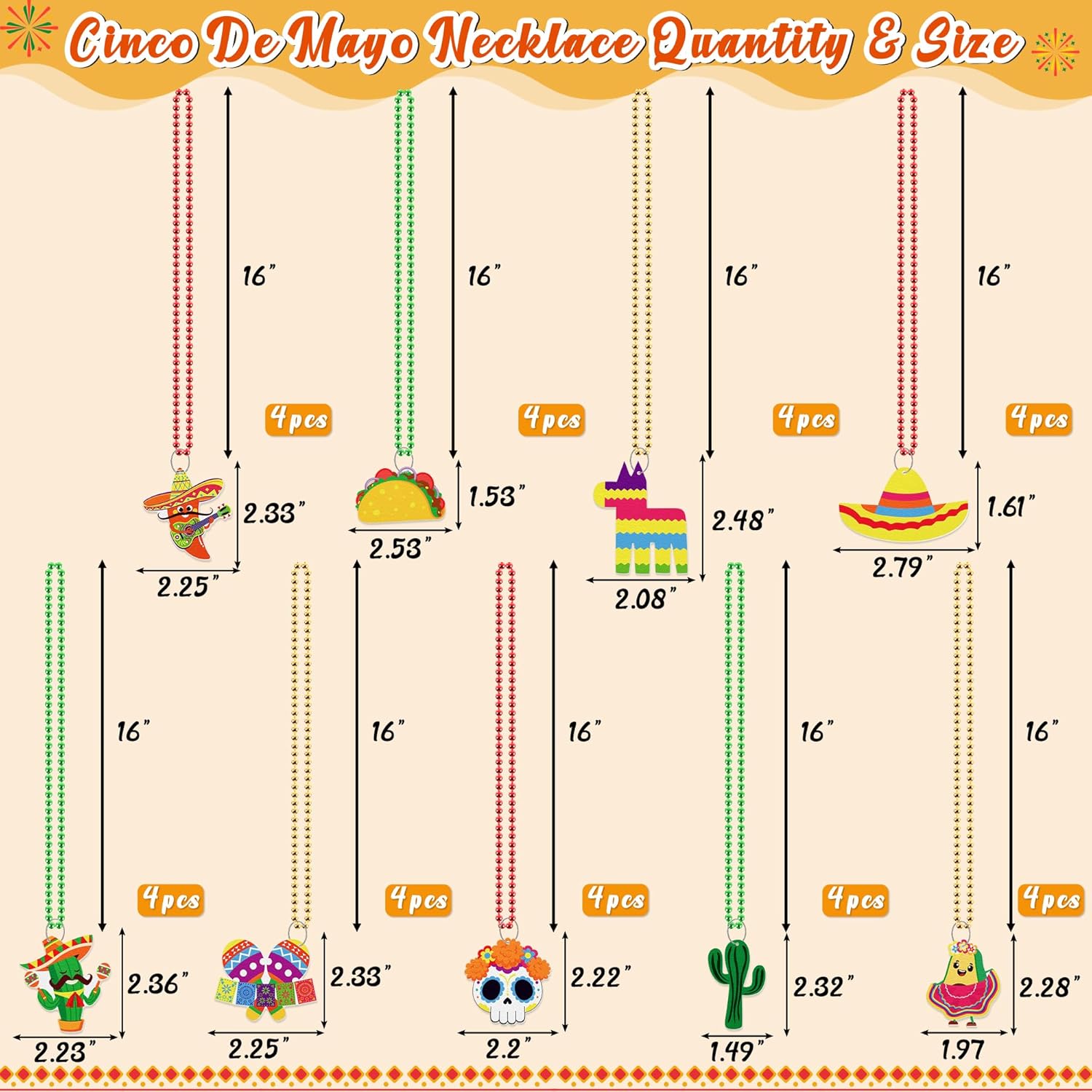 jollylife Cinco de Mayo Fiesta Beaded Necklaces Mexican Colorful Beads Party Decorations Favors Birthday Supplies - Image 3