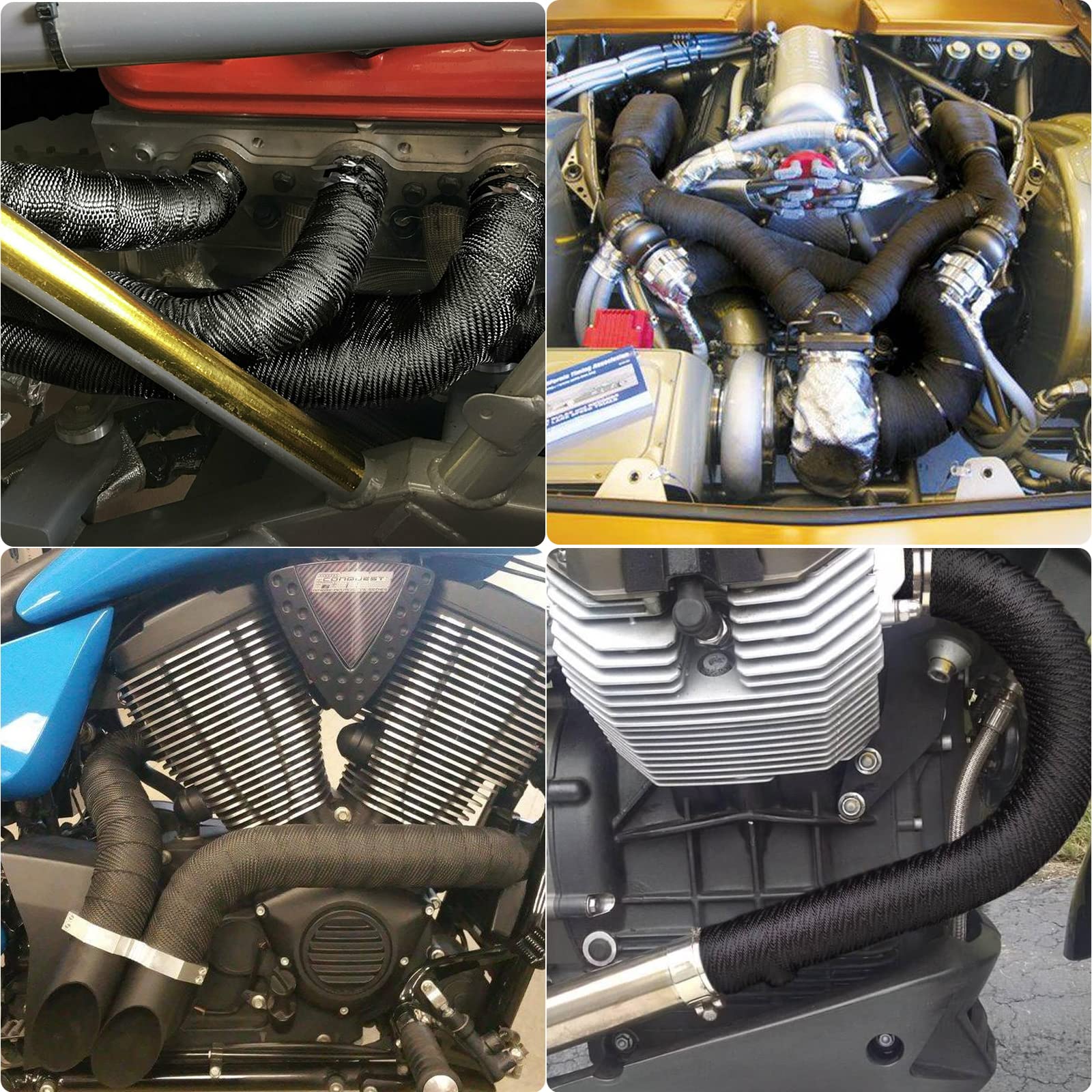 Benda Termica Moto KOSHIFU Benda Termica per Scarico Moto 15m x 5cm Nastro Termico Isolante per Marmitte in Fibra di Vetro con 4 Fascette Acciaio Inox per Tubi di Scarico per Auto e Moto