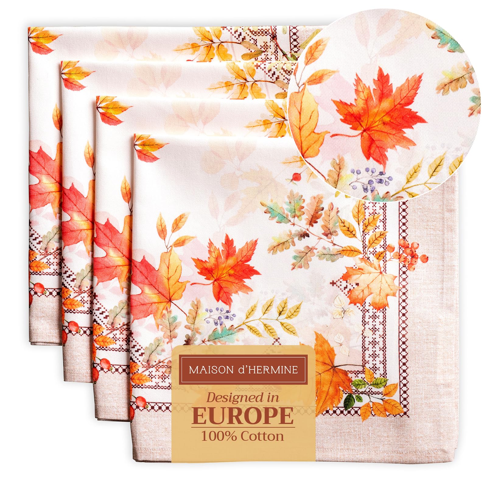 Maison d' Hermine Cloth Napkins Set of 4 100% Cotton for Thanksgiving Christmas Decorations Everyday Reusable Square Fall Napkins Cloth Washable Dinner Party (Amarante, 20"x20")