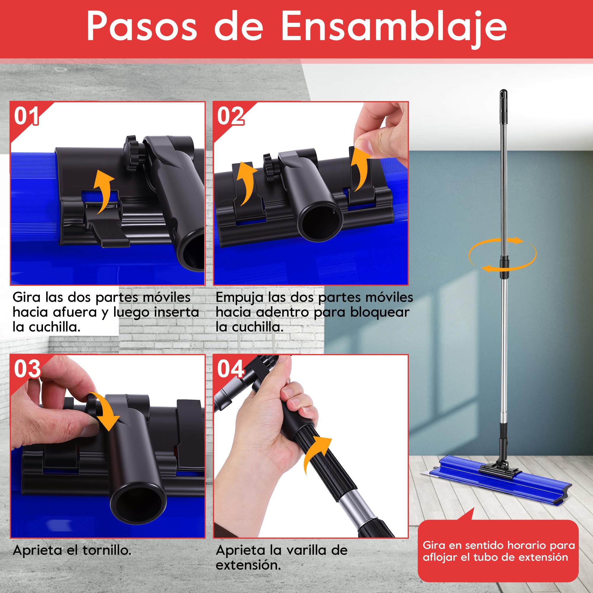 Espátula Para Alisar Paredes 15 Cm, 25 Cm, 40 Cm, 60 Cm, 80 Cm Con De Extensión De 70 Cm-150 Cm Llana Para Alisar Paredes Espatulas Pladur (Azul)