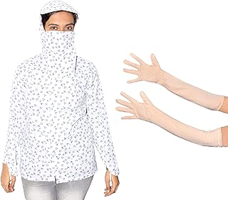 goodluck Women's Cotton Floral Print Sun Protection Summer MaskSunCoat With Gloves Combo-picture-41