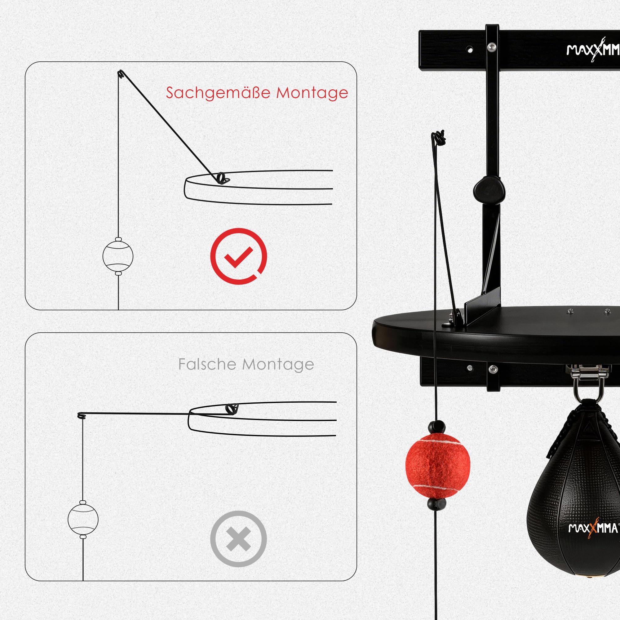 MaxxMMA Speed Bag Platform Kit für Intensives Boxtraining, zur Wandmontage, Höhenverstellbar, Stabile 24" Holzplattform, Ideal für das Heim-Fitnessstudio + patentierter Reaktionsball