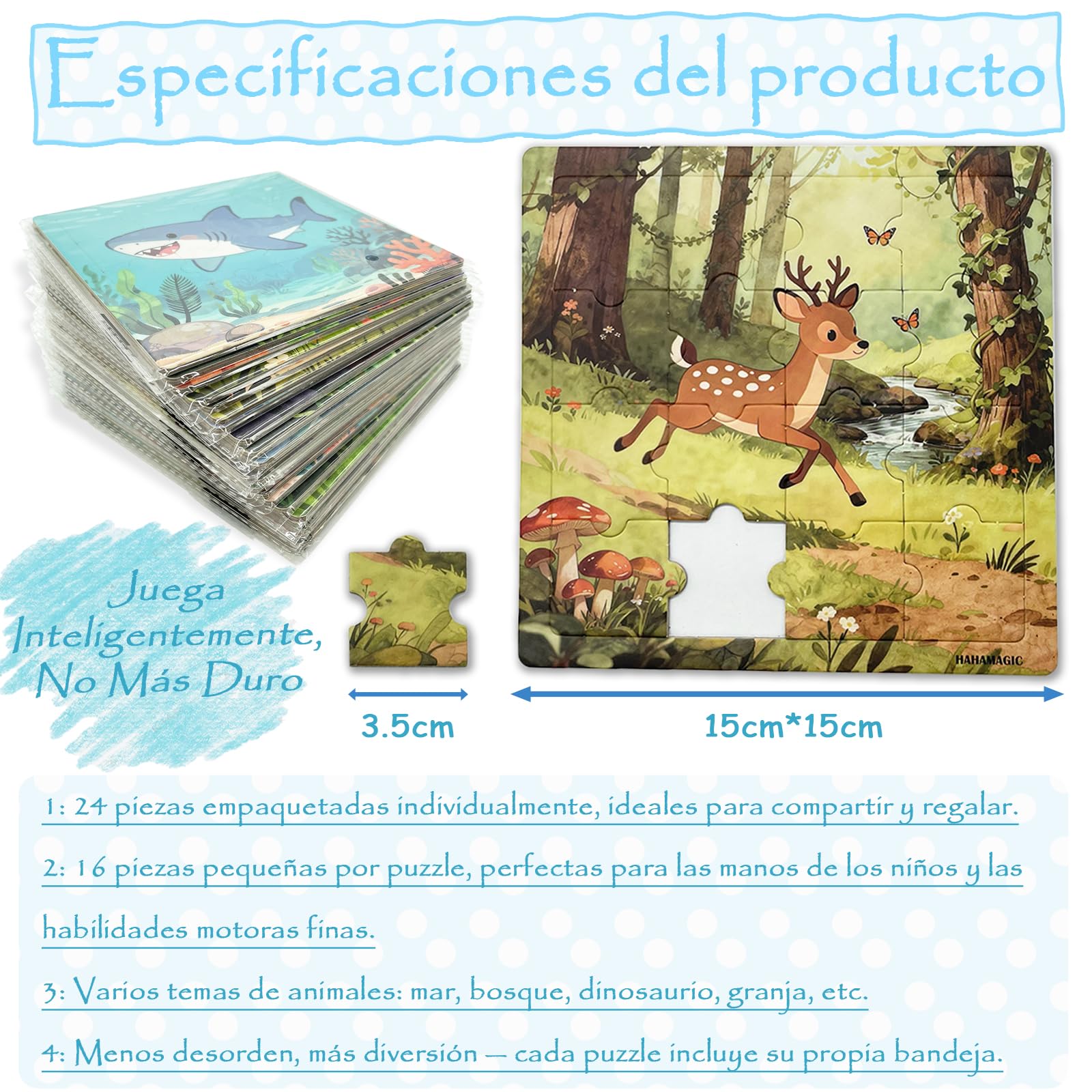 Puzzles para Niños, Pack de 24 Puzzles 16 Piezas con Base, Puzzle Animal Envuelto Individualmente Juguete Educativo para Regalos Fiesta Cumpleaños Premios Clase