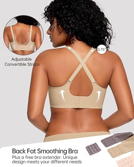 Vertvie Dames sportbeha naadloze comfort push-up beha draadloos gewatteerde plus size yoga slaap beha 1/2/3 Pack, 3XL