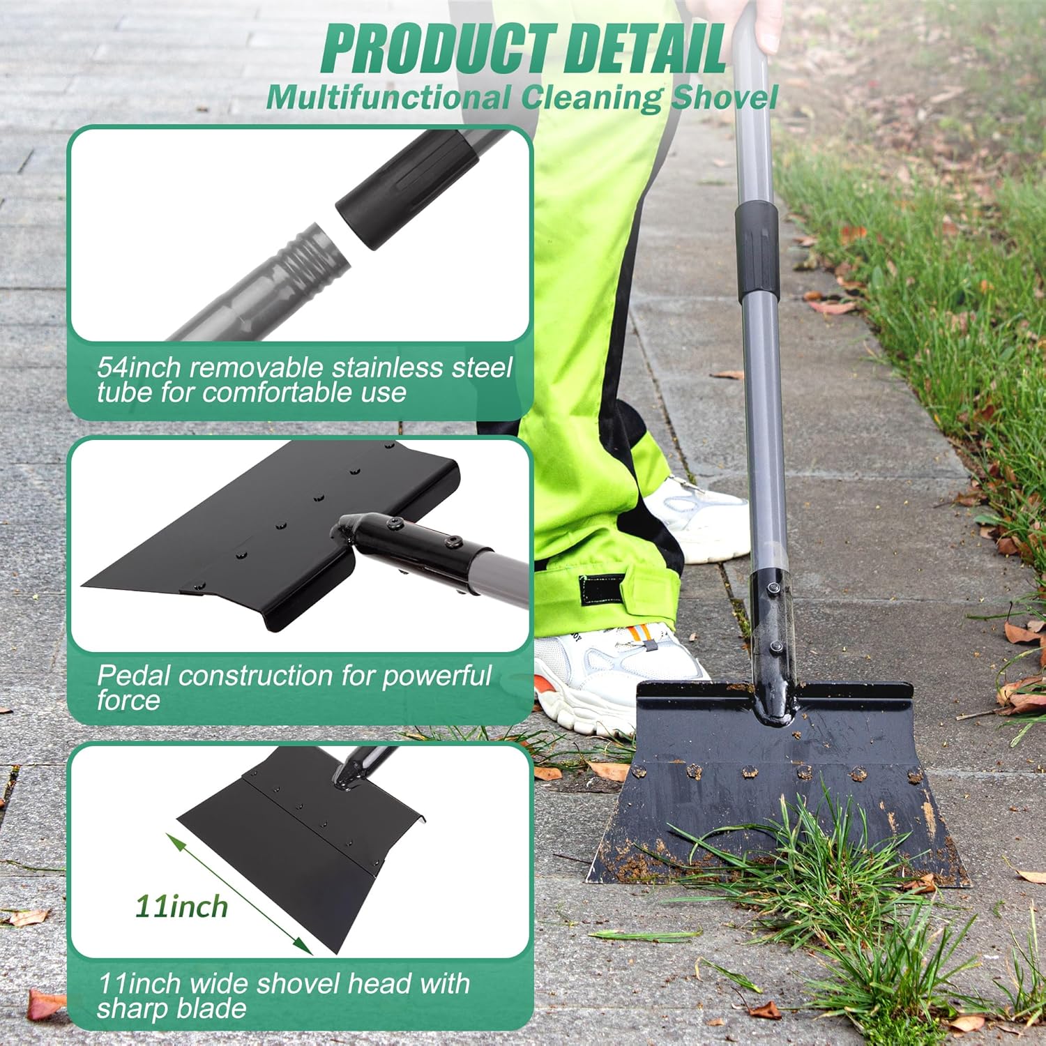 Suchtale Garden Flat Shovel,Floor Scraper, Heavy Duty Multifunctional Outdoor Cleaning Shovel with 54 Adjustable Long Handle, Ideal for Weed Scraper, Lawn Edging,Trenching,Driveway,Sidewalk