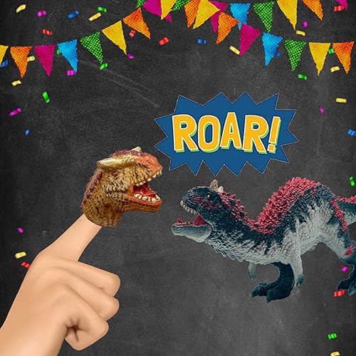 Miniatura 4 de Gemini&Genius Juguetes de dinosaurio, marioneta de dedo de Dinos, T-Rex Spinosaurus Raptor Carnotaurus Triceratops juguetes de dinosaurio, ideal