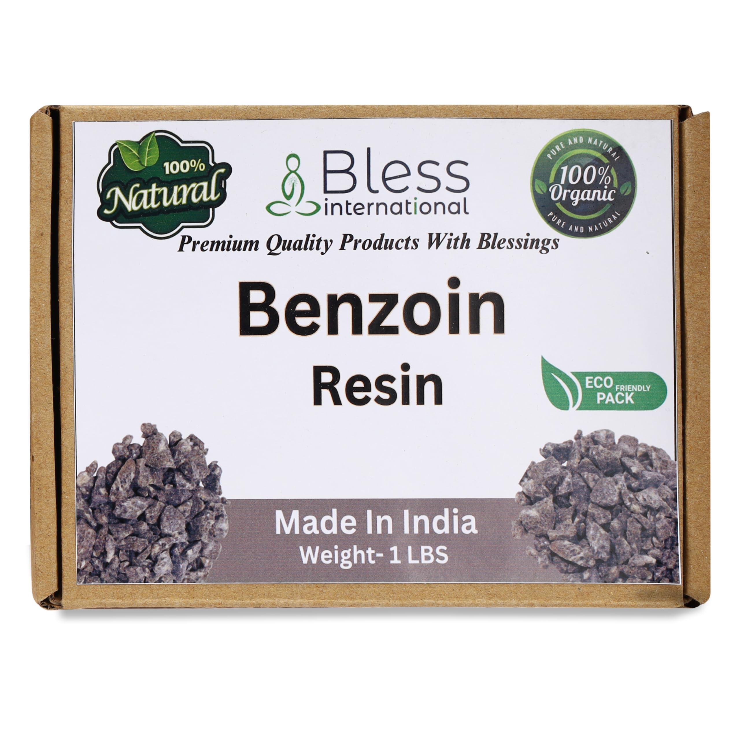 Bless InternationalPremium Grade A Indian Benzoin Resin 100% Pure Natural Organic Tree Sap Gum Incense Solid Crystals Sacred Aroma for Meditation Cleansing Wellness 1Lb-453.6-Grams-16-Ounces