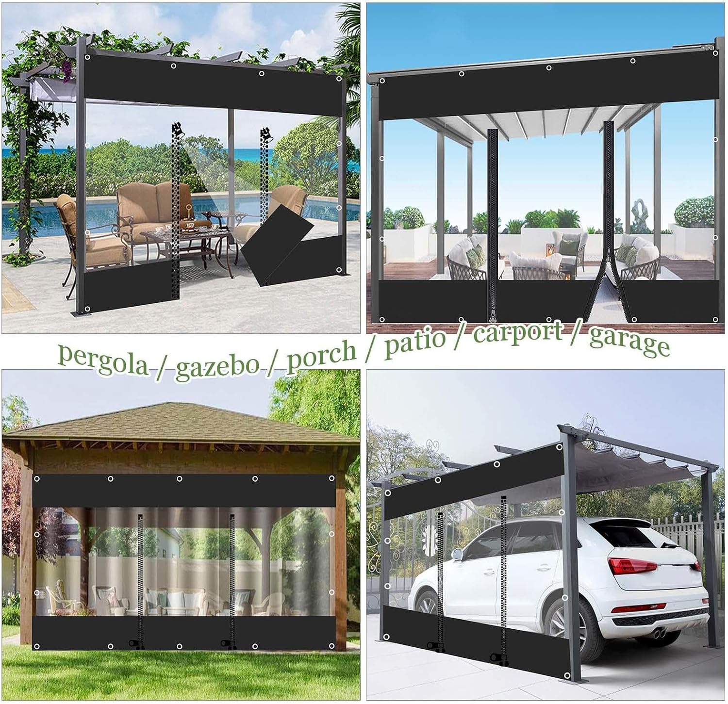 Transparent Tarpaulin Side Panels with Zip, Outdoor Clear PVC Tarp Curtains, Heavy Duty Waterproof Tarpaulin Cover with Eyelets, for Pergola Gazebo Garage,WxH-4x3m/13.1 * 9.8ft