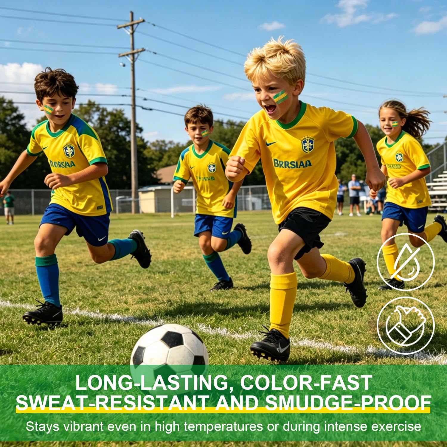 Green Yellow and Green Brazil Face Paint Stick for World Cup Fans, Sweatproof & High Pigment Sports Face Body Paint Sticks for Football, Rugby, Softball, Baseball, Lacrosse, Party Accessories
