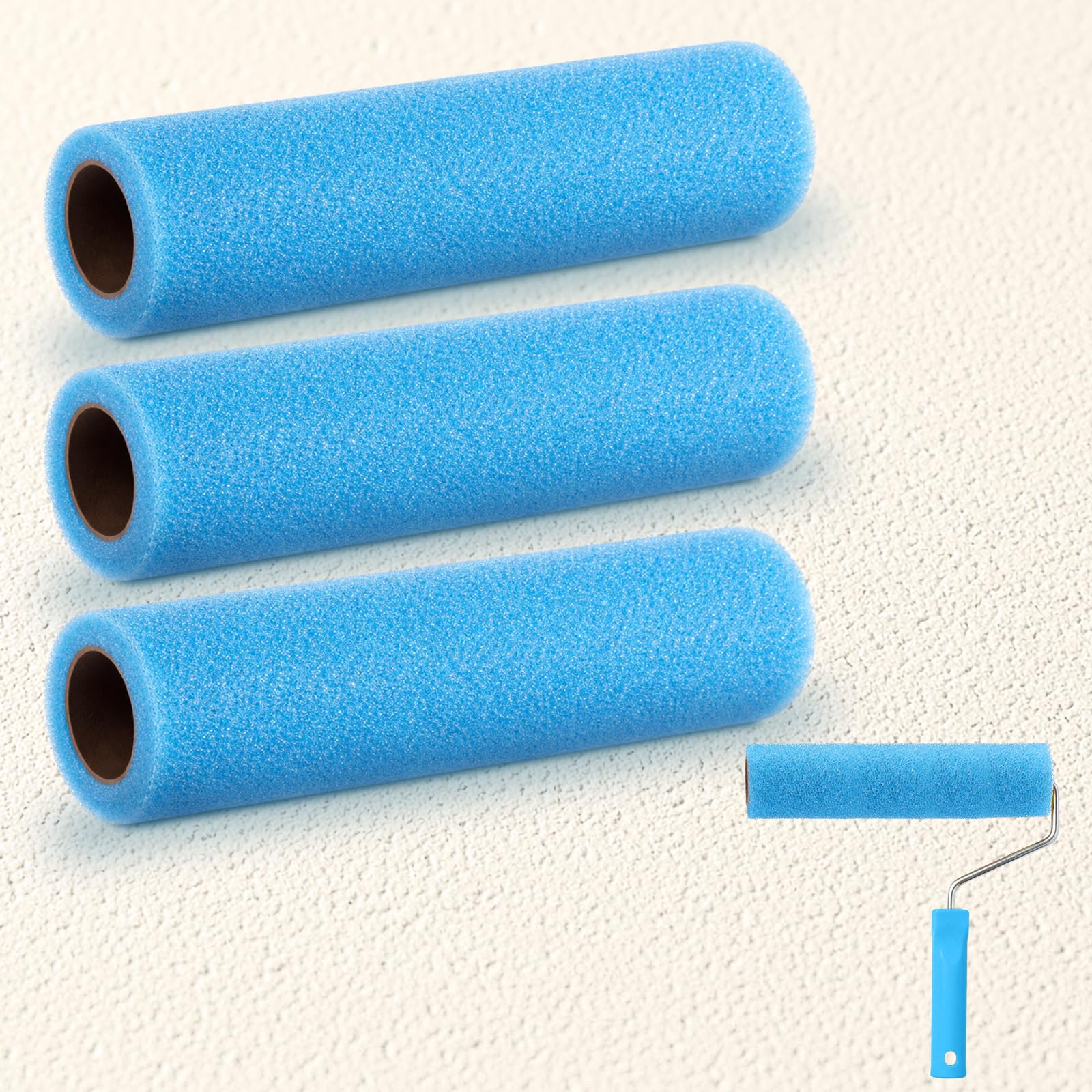 Nuanchu 3 Pcs 9" Blue Foam Textured Rollers Washable Foam Textured Paint Roller Opened Celled Roller for Swimming Pool Boat Deck Cabin Floor and Other Small Area