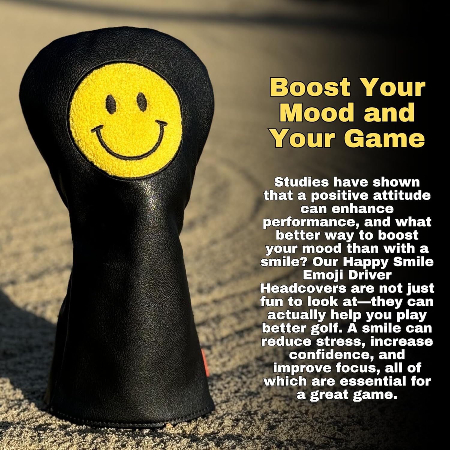 Funny Happy Smile Emoji Driver Headcovers - Smiley Face Club Covers for Golf Clubs, with Rubber Magnet for Secure Positioning and Quick Access, Magnetic Golf Accessories, Madson Golf