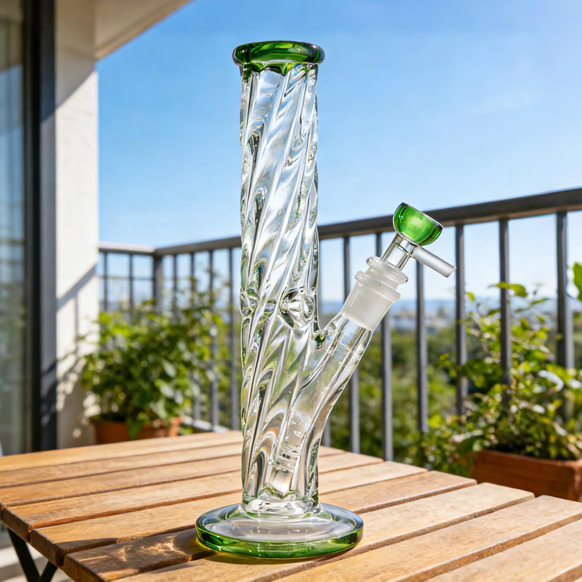 Chillbong 20cm Glasbong avec bol de 14,5 mm et bouteille à cylindre en spirale, poids 500g, verre résistant artisanal, tuyau de récipient de filtrage - Jade Green
