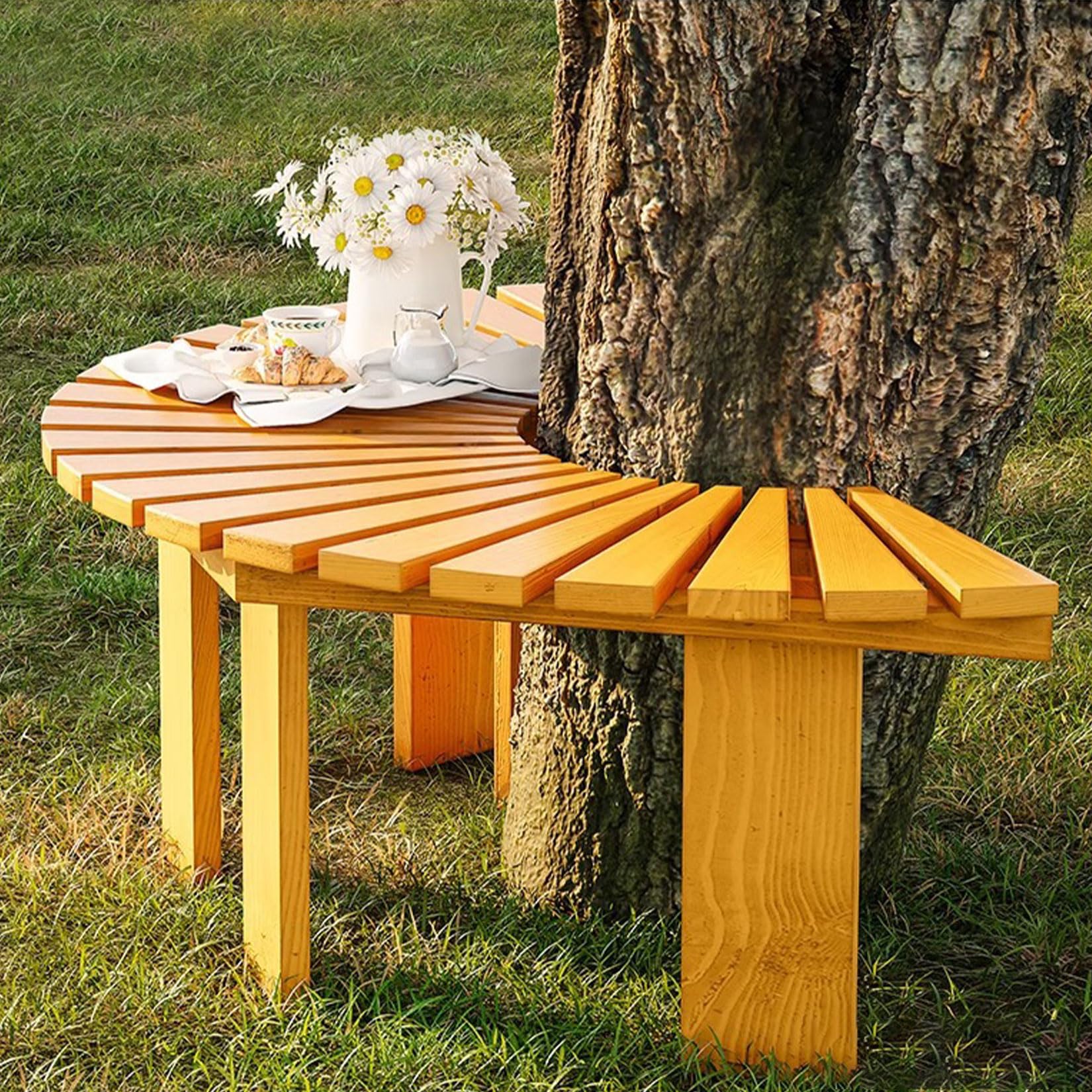 yurstcggh Garden Semi-circular Tree Bench Park Bench,Terrace Fan-shaped Garden Seat Benches,Place curved stools around the tree, which can accommodate 3-5 people Yellow