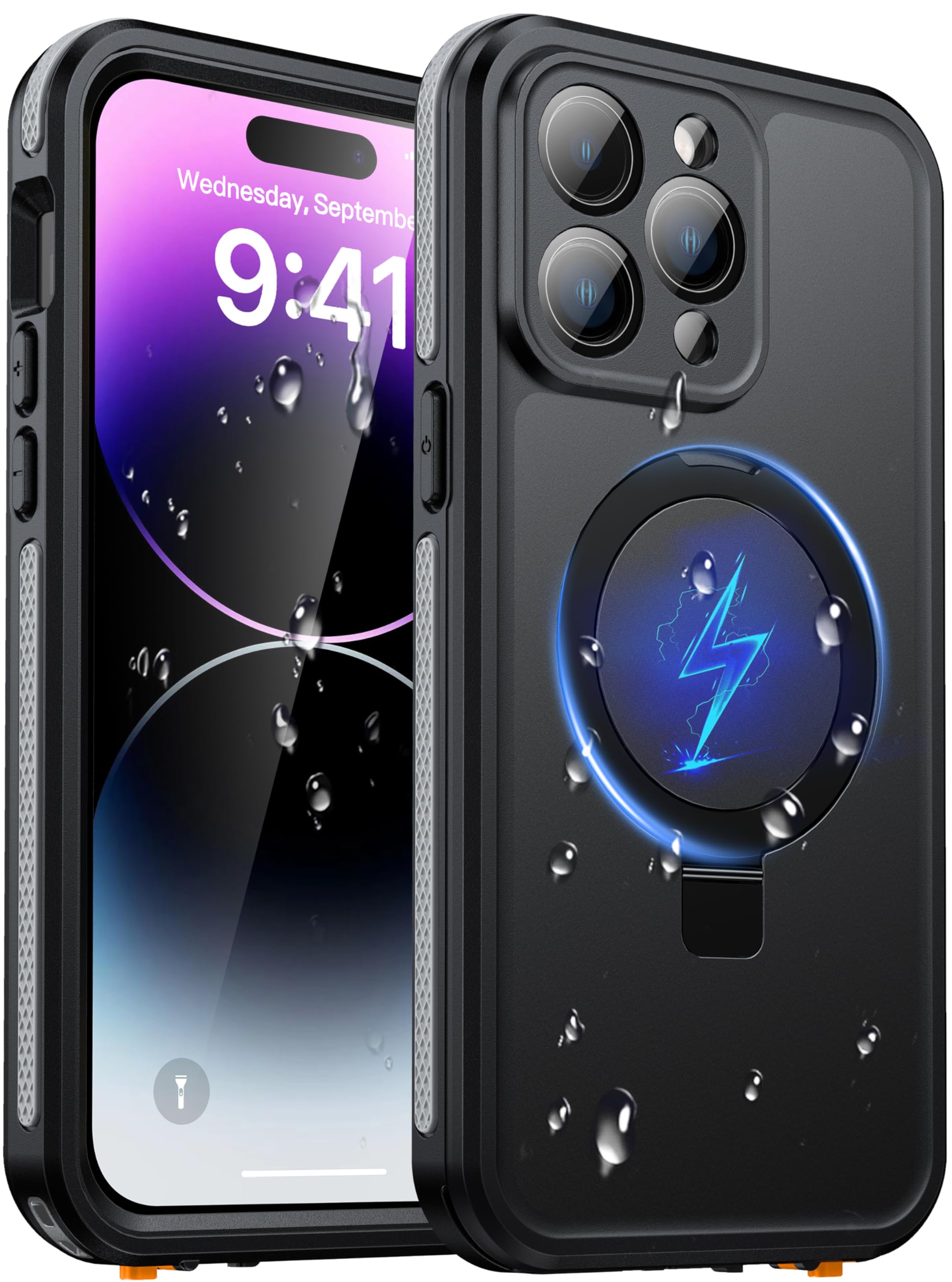Oterkin for iPhone 14 Pro Case Waterproof Magnetic Stand Phone Case with Built-in Screen Protector Camera Protector IP68