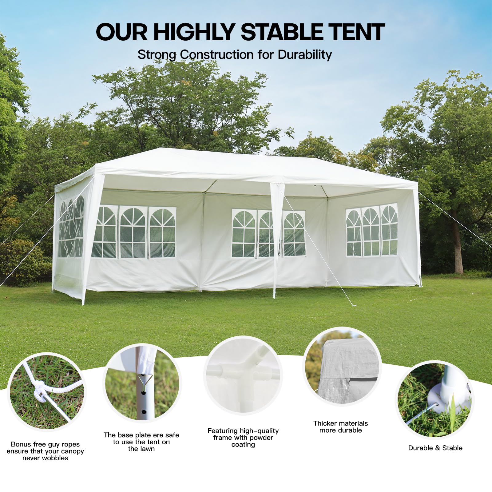 Gazebo Marquee 6x3M Canopy Party Tent with Sidewall And Windows, Outdoor Gazebo Marquee Garden Wedding Party Tent Waterproof Patio Canopy for Sun Rain Shelter (6X3m White(4 Side ）) — view 3