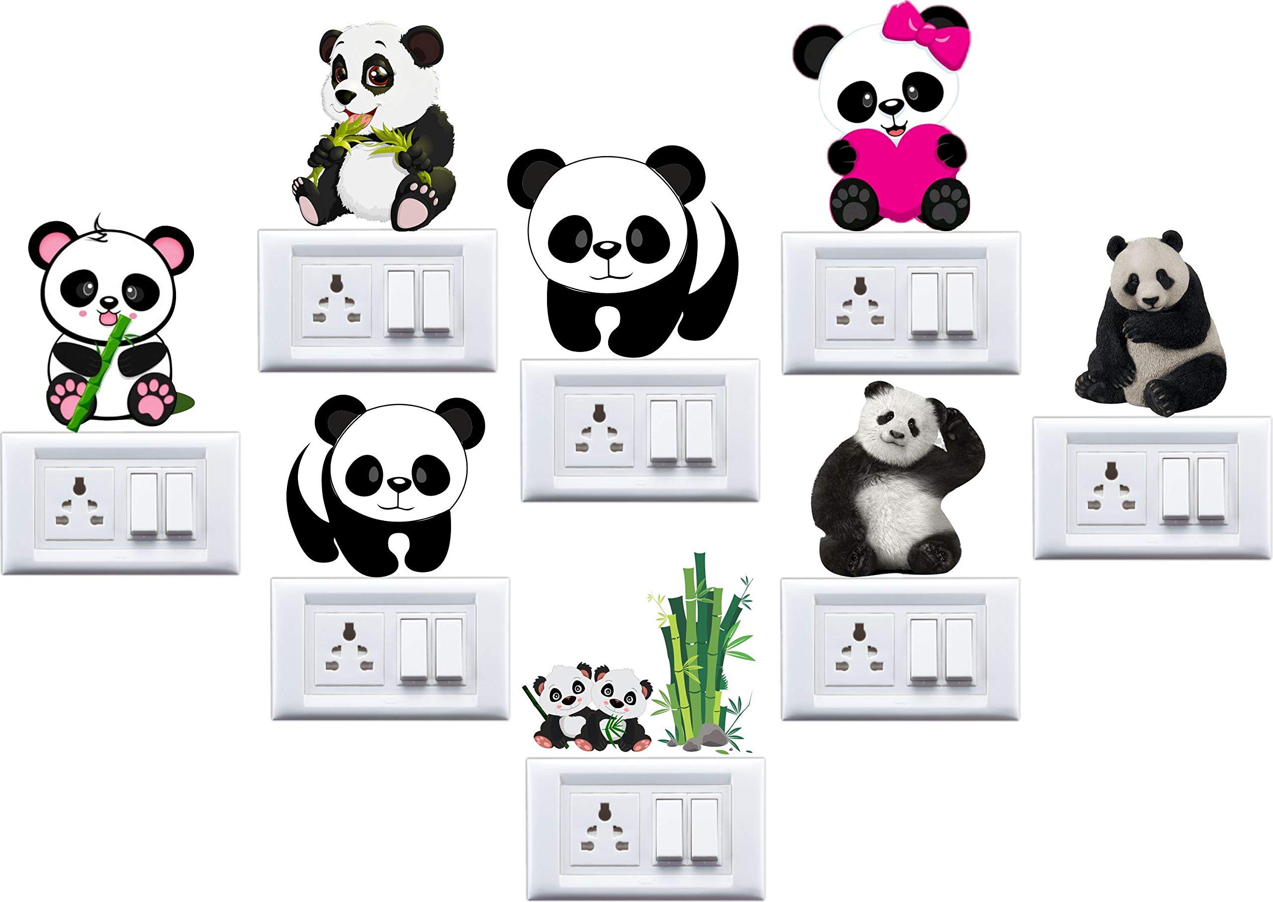 Cute Panda Switch Board Sticker AC Stickers for Home Decor | Panda Switch Board Sticker for Bedroom, Living Room, Home, Walls Decoration