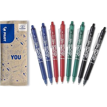 PILOT FriXion Clicker Erasable Rollerball Pen Set of 8 Blue Black Red Green Colour