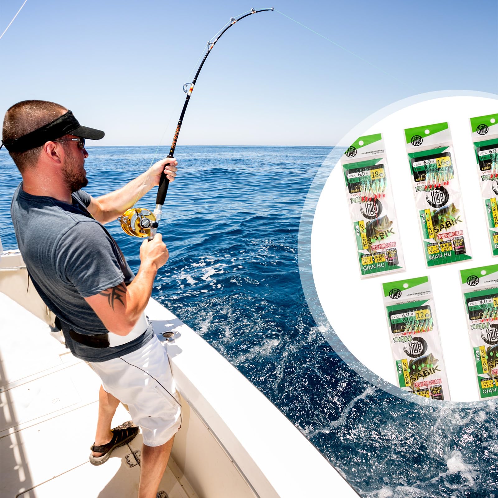 Set di 30 Piume di Sgombro, Bas de Ligne Pre-legato con Perline Luminose,Esche Bioniche per Pesca di Sgombri, Pollock, Aringhe e Basso, Ganci in Acciaio ad Alto Tenore di Carbonio, per Pesca in Mare