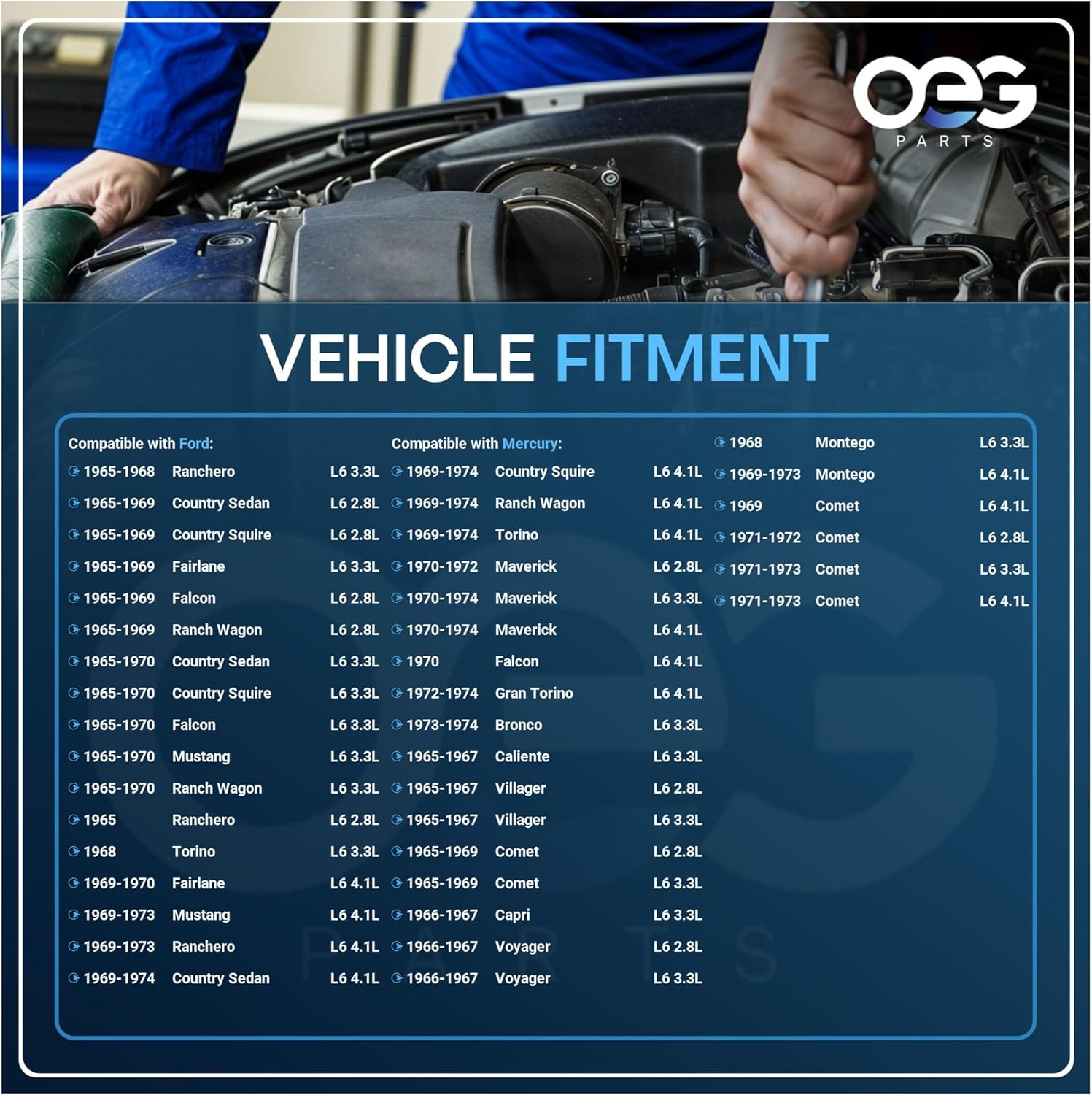 OEG Parts New Distributor Compatible With Lincoln Mercury Inline 6 1965-1973 C7TF 12127-J, C7TF 12127-L, C9OF 12127-R, C9OF 12127-U, C9OF 12127-V, D0DF 12127-H