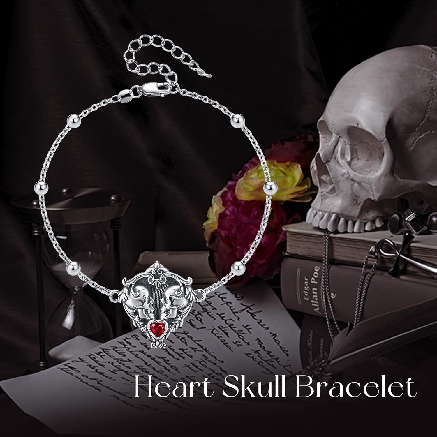 MONGAS Goth Bracelet Sterling Silver Heart Skeleton/Skull/Snake Bracelet Skeleton/Skull/Snake Jewelry for Women - Image 6