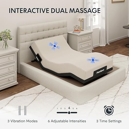 Miniatura 3 de FLEXISPOT Base de Marco de Cama Ajustable Twin XL, Masaje, Espacio Libre Cero, Montaje Rápido, Luces Debajo de la Cama, Motor Silencioso Susurro