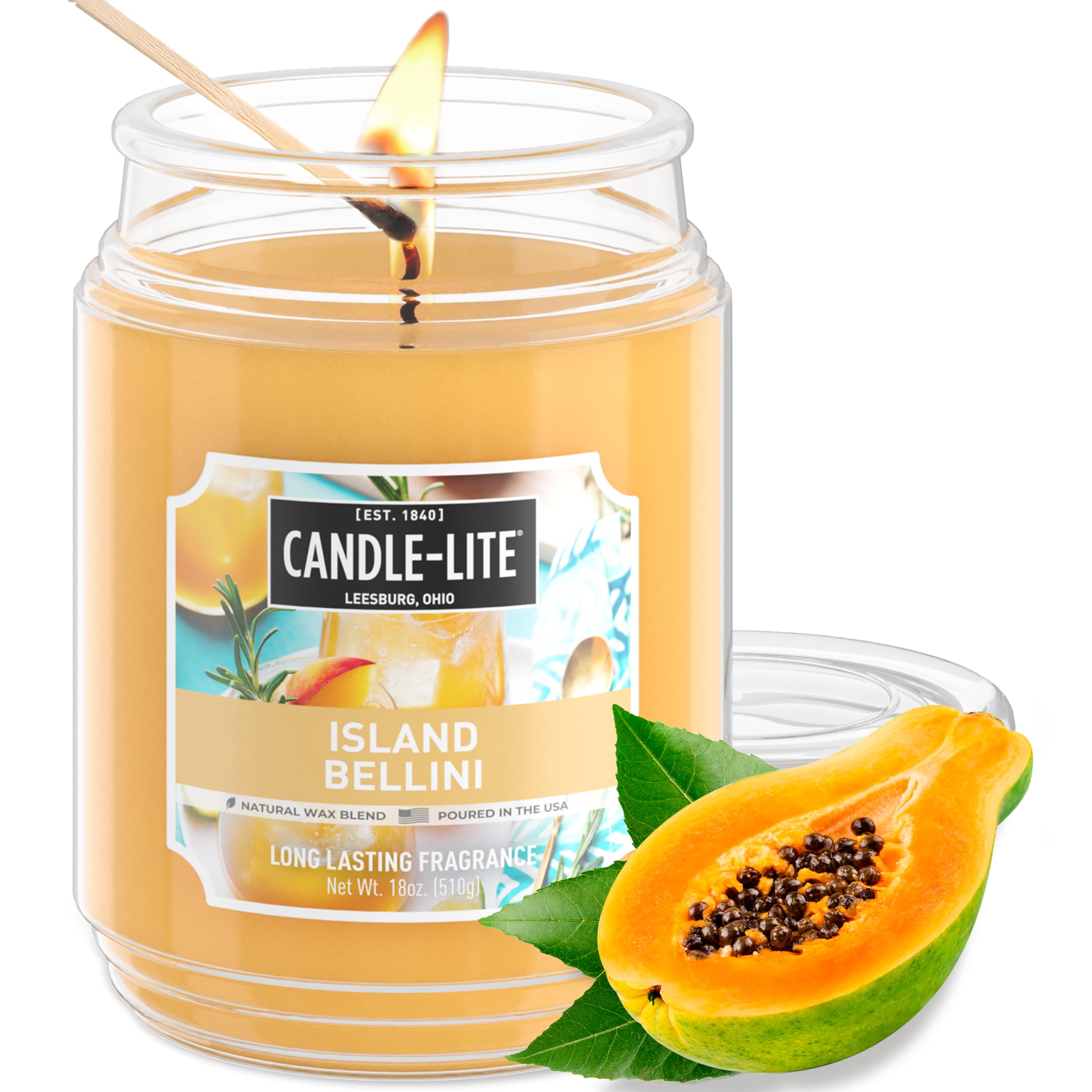 CANDLE-LITE Scented Island Bellini Scented, One 18 oz. Single-Wick Aromatherapy Candle with 110 Hours of Burn Time, Yellow (Individual Box)