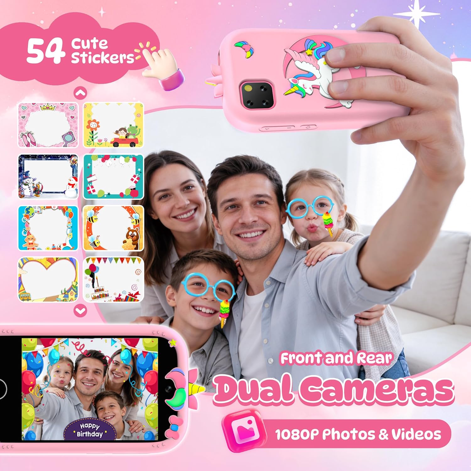 Kids Smart Phone for Girls, Toddler Phone Toy with Dual Camera, 2.8" Touchscreen, 18 Games, MP3, Learning & 32GB Card, Christmas Birthday Gift for Ages 3-10, Toddler Girl Toys