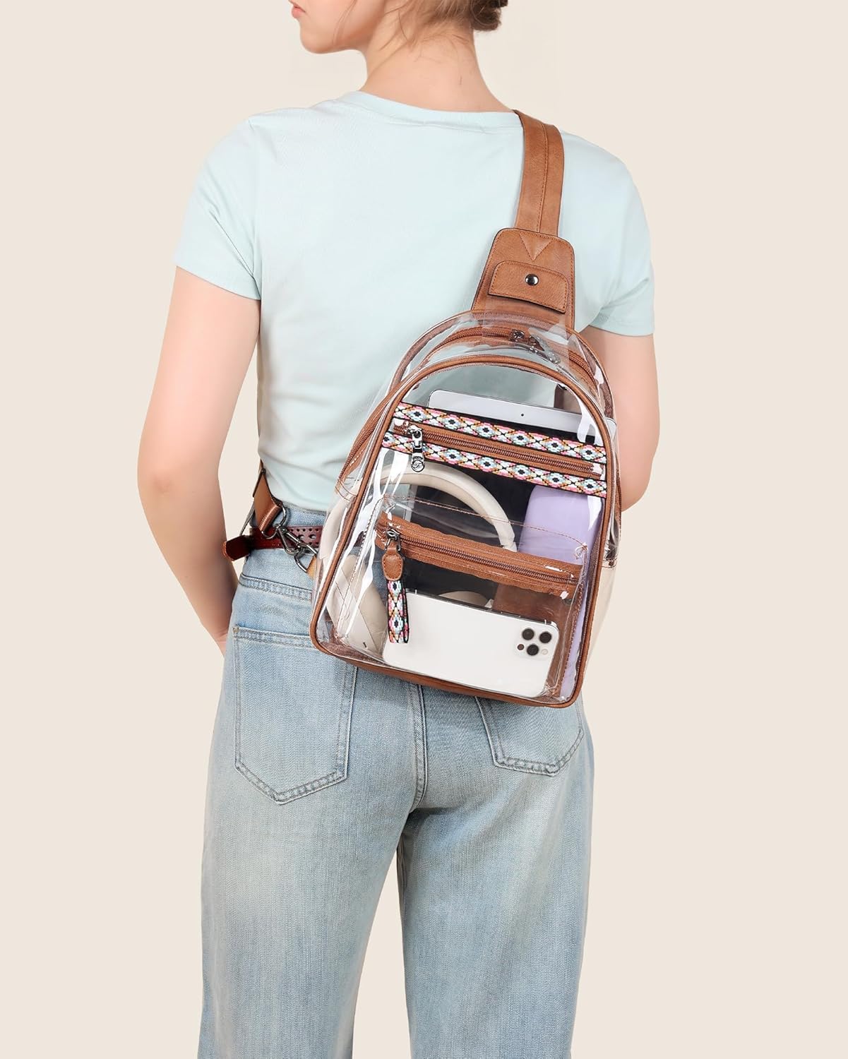 FADEON Large Clear Bag for Stadium Events, Transparent Purse Designer See Through Women's Crossbody Sling Bags Concerts Sports - Image 8