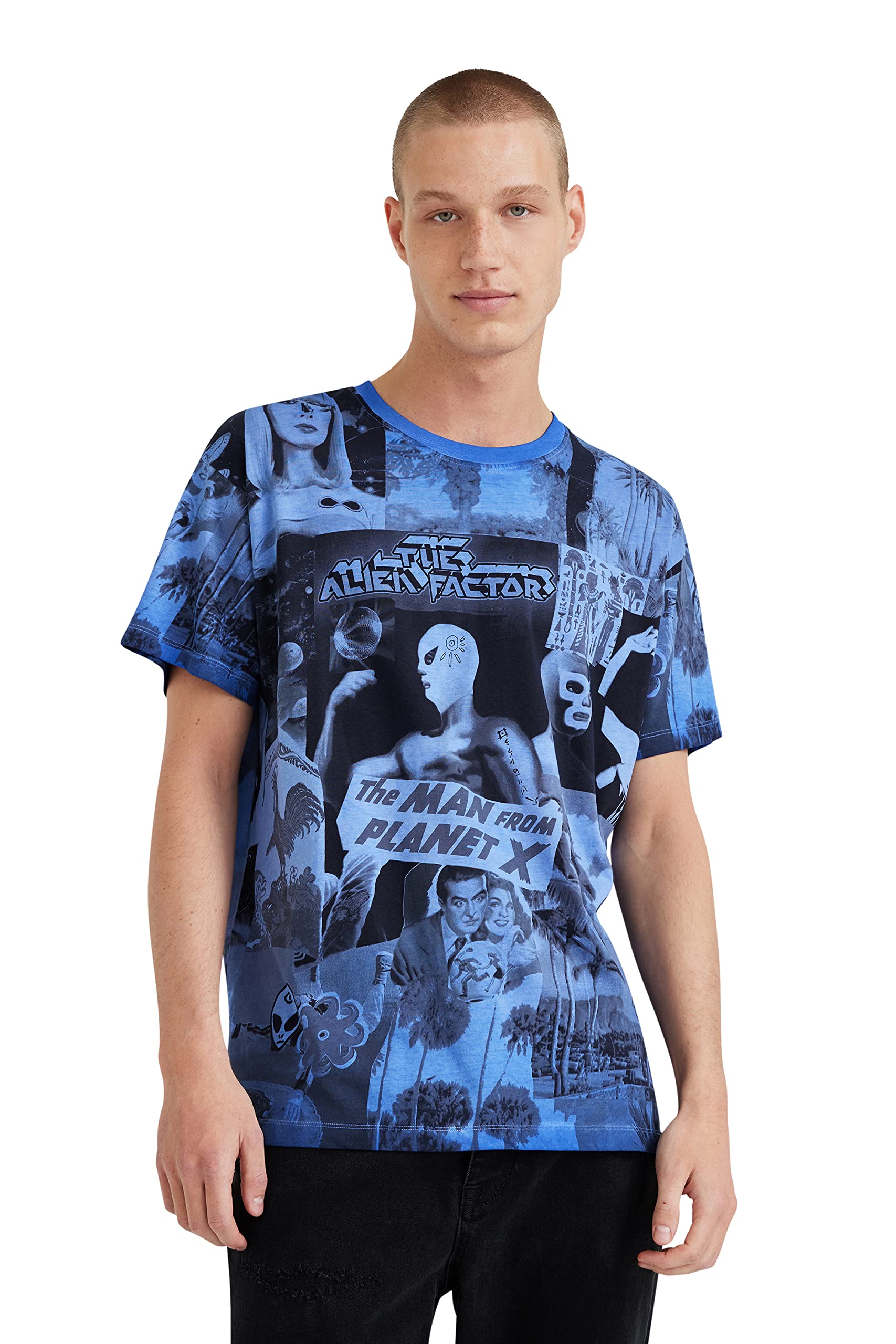 Desigual Men's TS_Raphael,5105 T-Shirt, Blue, M