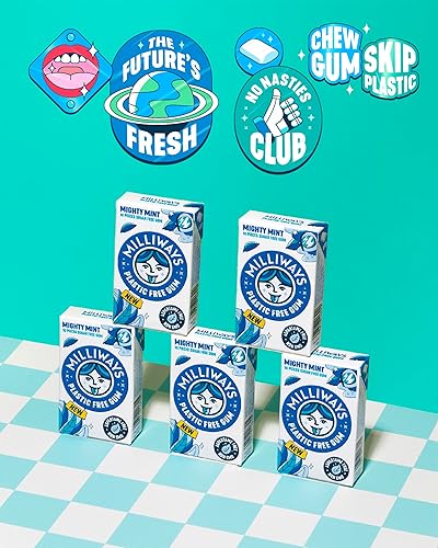 Miniatura 5 de Milliways Mighty Mint  Goma sin plástico  Xilitol, sin aspartamo, sin azúcar, a base de plantas, goma de mascar natural  40 piezas en total (4