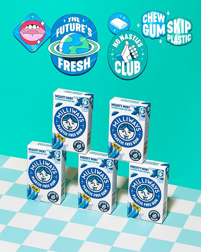 Milliways Variety Pack – Mighty Mint, Bubblemint, Peppermint & Watermelon | Chicle sin Azúcar | Pack de 16 miniatura 2