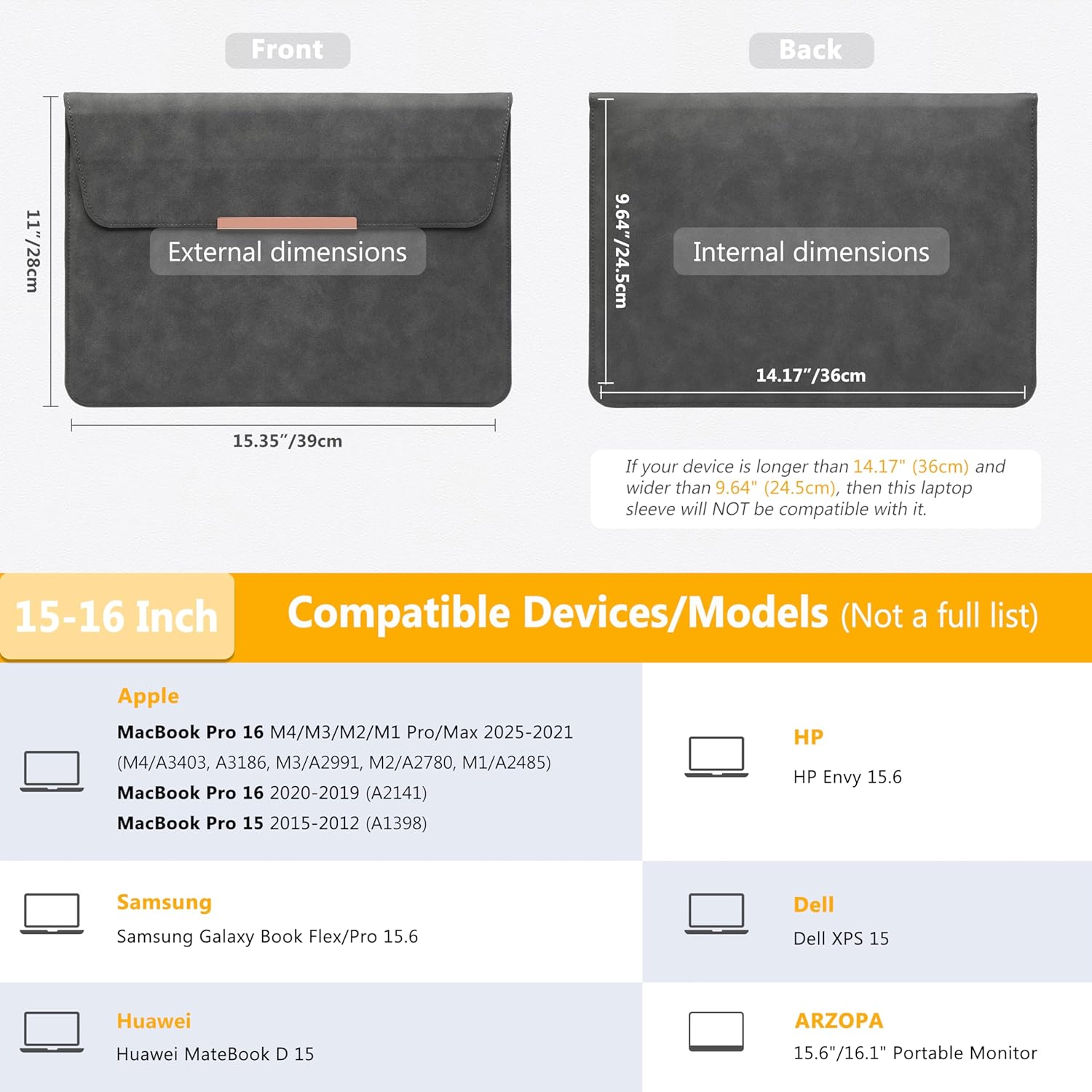 HYZUO 15-16 Inch Laptop Sleeve Case with Stand for MacBook Pro 16 M4/M3/M2/M1 2026-2019, MacBook Pro 15 2015-2012, XPS 15, Samsung Galaxy Book 15, Space Gray(Smiley) - Image 6