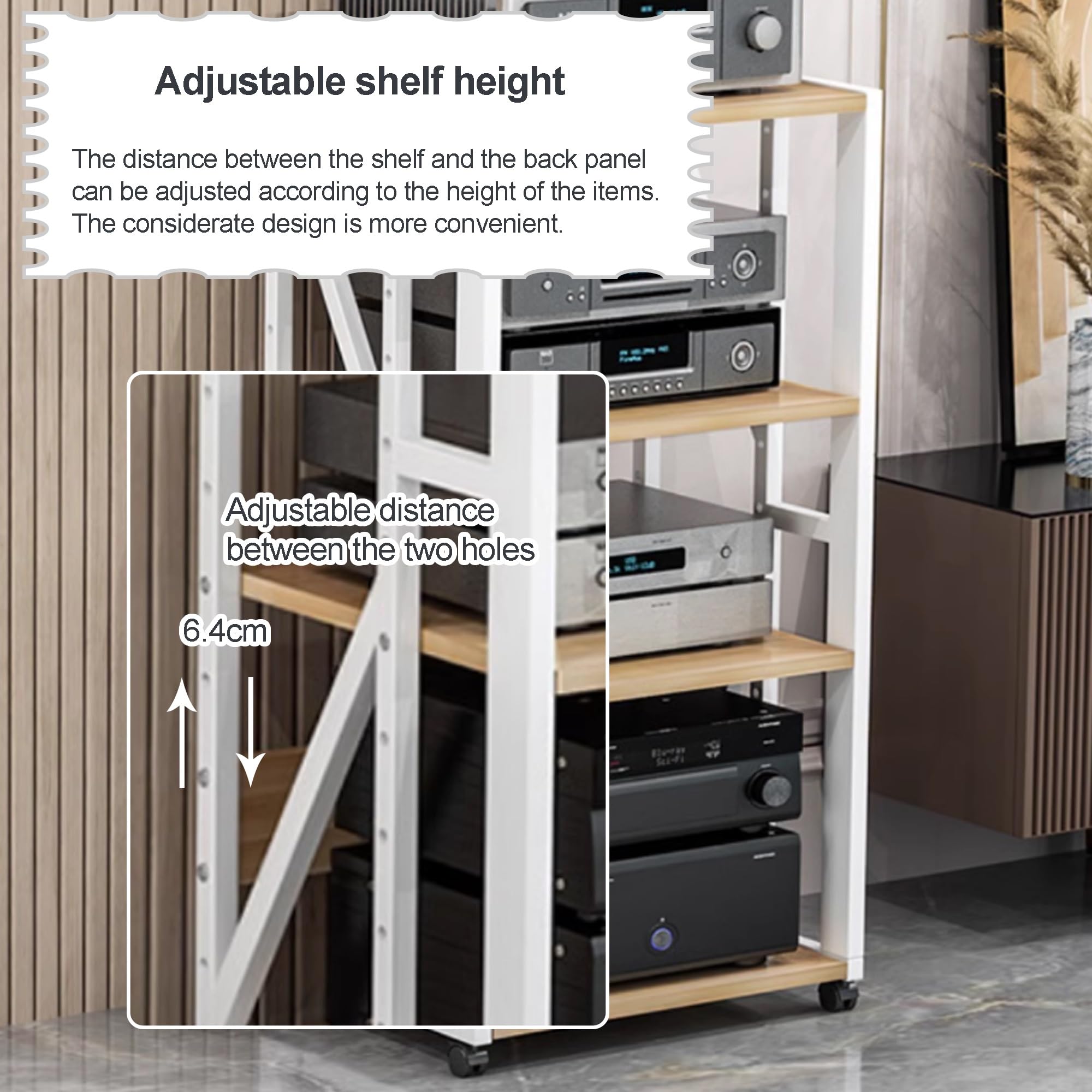 Mueble hifi, Soporte para medios audiovisuales Estanterías para audio y video Bastidores y soportes estéreo Soporte para componentes audiovisuales para la sala de grabación, la oficina y el cine(Wit,5