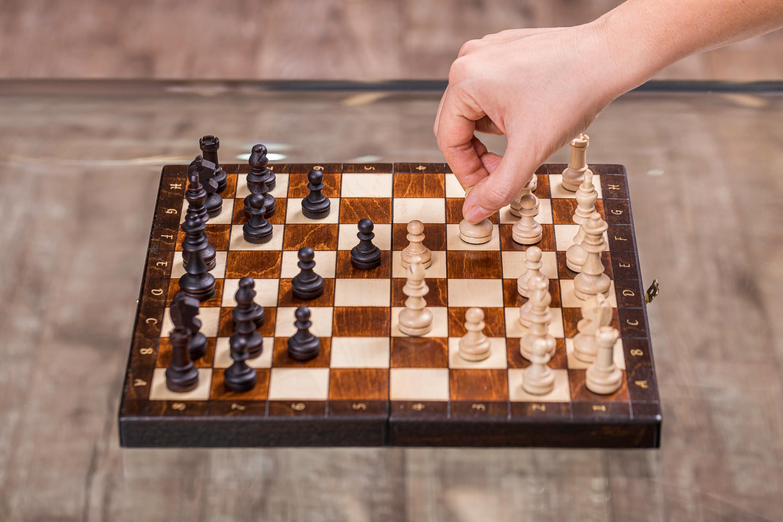 Square - Echecs en Bois - MAGNETIQUE Lux - 28 x 28 cm - Échiquier & Pièces d'échecs