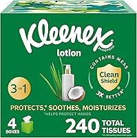 Kleenex Lotion Facial Tissues with Coconut Oil & Aloe, 4 Cube Boxes, 240 Sheets 3-Ply - Moisturizing, Gentle Skin Protection