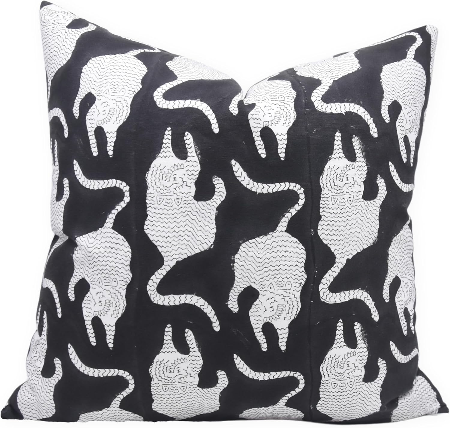 Block Print Thick Cotton White 18x18 Throw Pillow Covers, Handmade Vintage Pillow Covers for Sofa and Couch, Floral Print Outdoor Cushion Cover with Boho Home Decor (Mushak, Black)