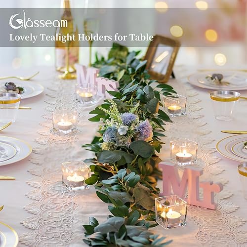 Miniatura 2 de Glasseam Portavelas votivas de vidrio Juego de 6 candelitas cuadrados transparentes pequeños portavelas para mesa centro de mesa decoración de boda