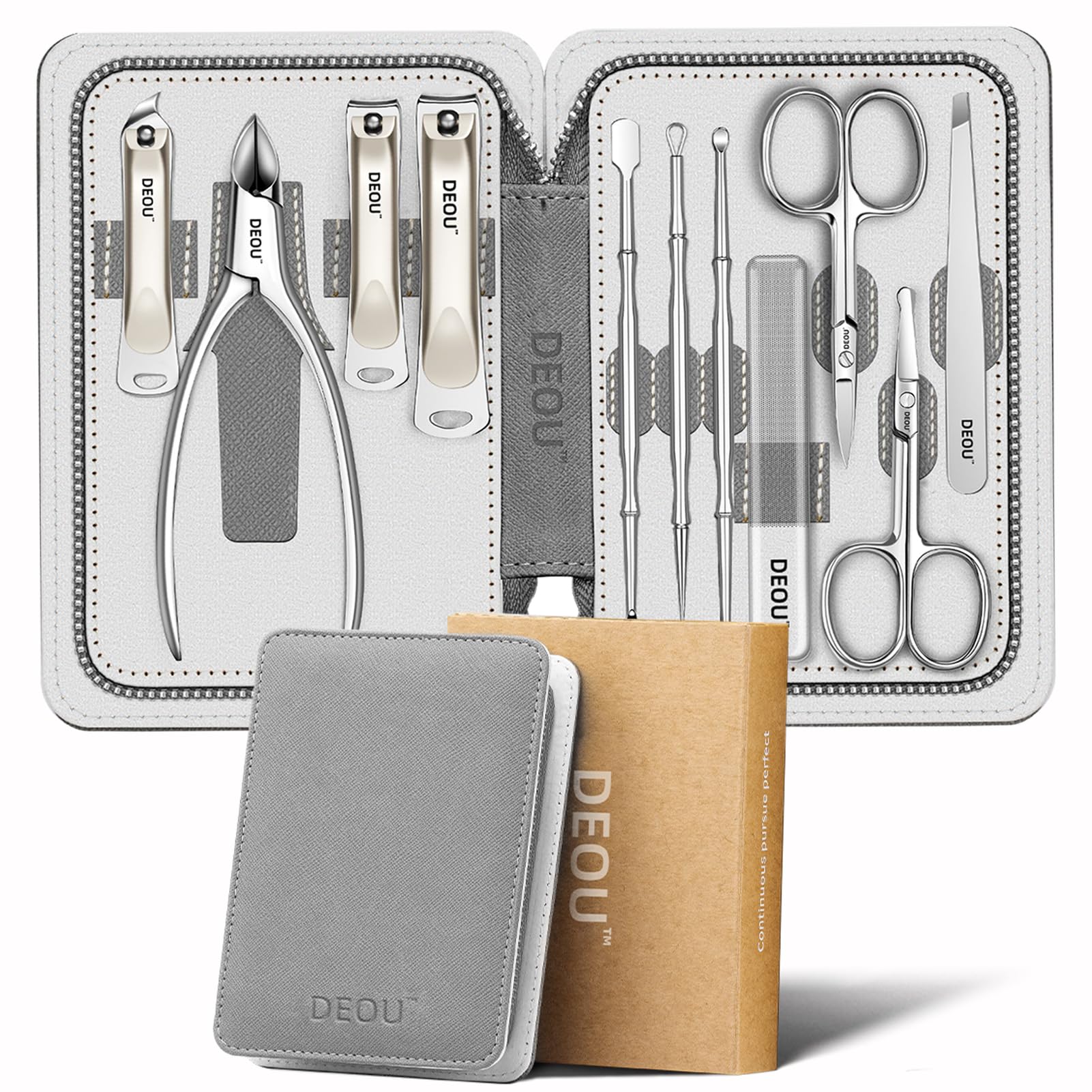 DEOU Kit Grooming Nail Clippers Set 11 in 1 Stainless Steel Professional Manicure Kit Nail Clippers Set for