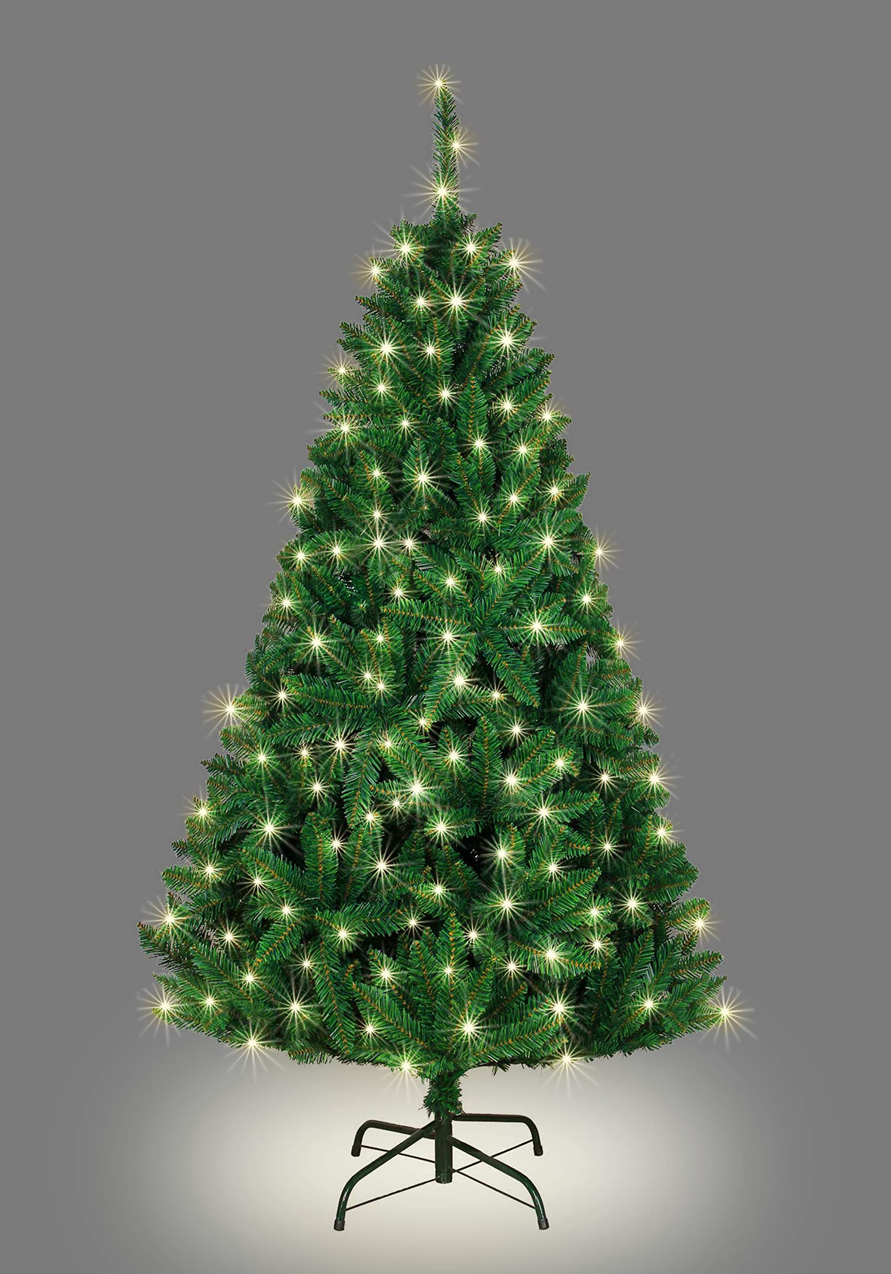 Shatchi Green W/Warm White Leds 4Ft/1.2M Pre-Lit Green Bushy Imperial Pine Artificial Deluxe Christmas Tree Hinged Branches 308 Pencil Point Tips With 144 Metal Stand Xmas Home Decorations