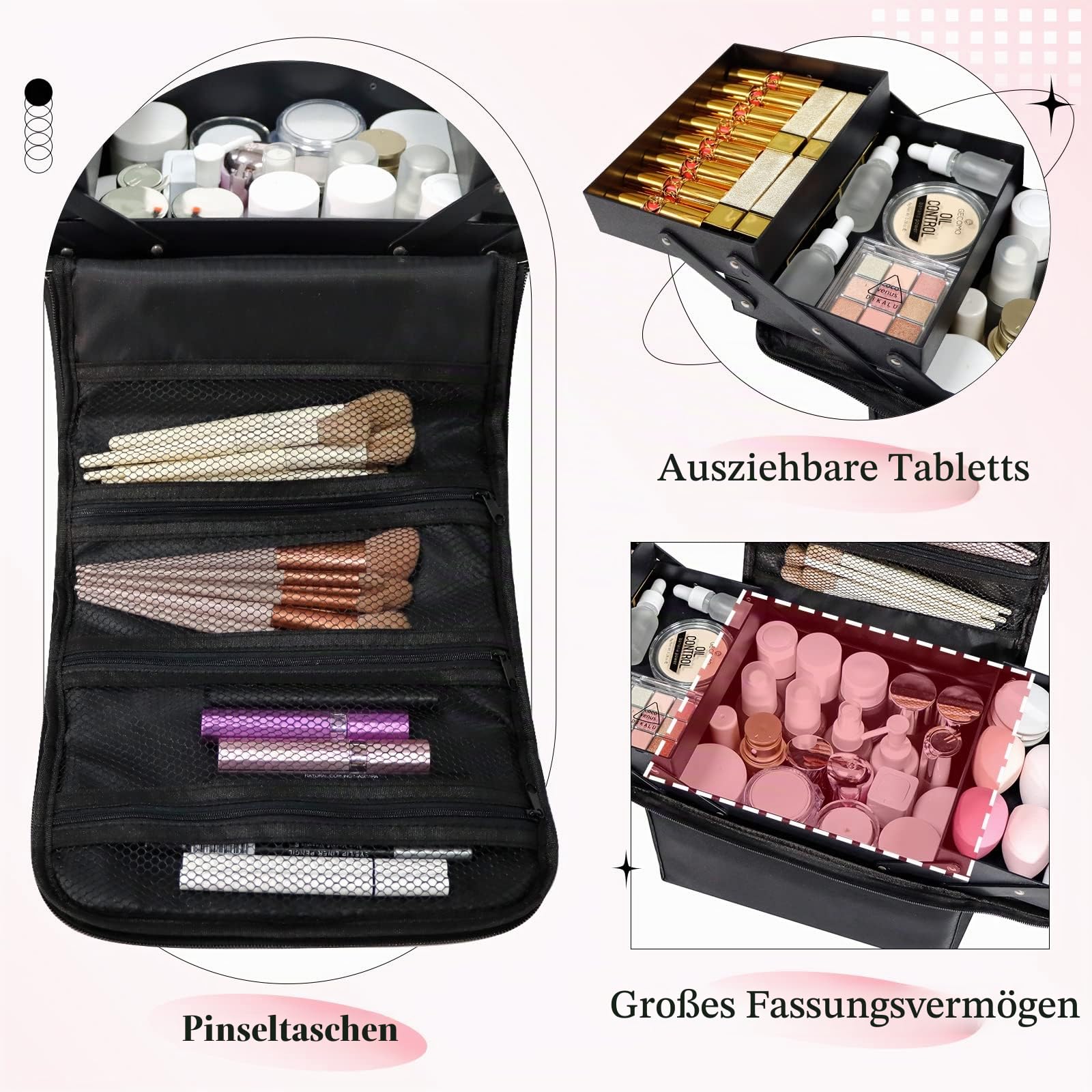 Kosmetiktasche Schminkkoffer Make Up Koffer, Makeup Organizer Tasche Reise Kosmetikkoffer Damen Beauty Box Kosmetik Nageldesign Bag Schminktasche Leer Schmink Case Klein Friseur Nagelkoffer Portable
