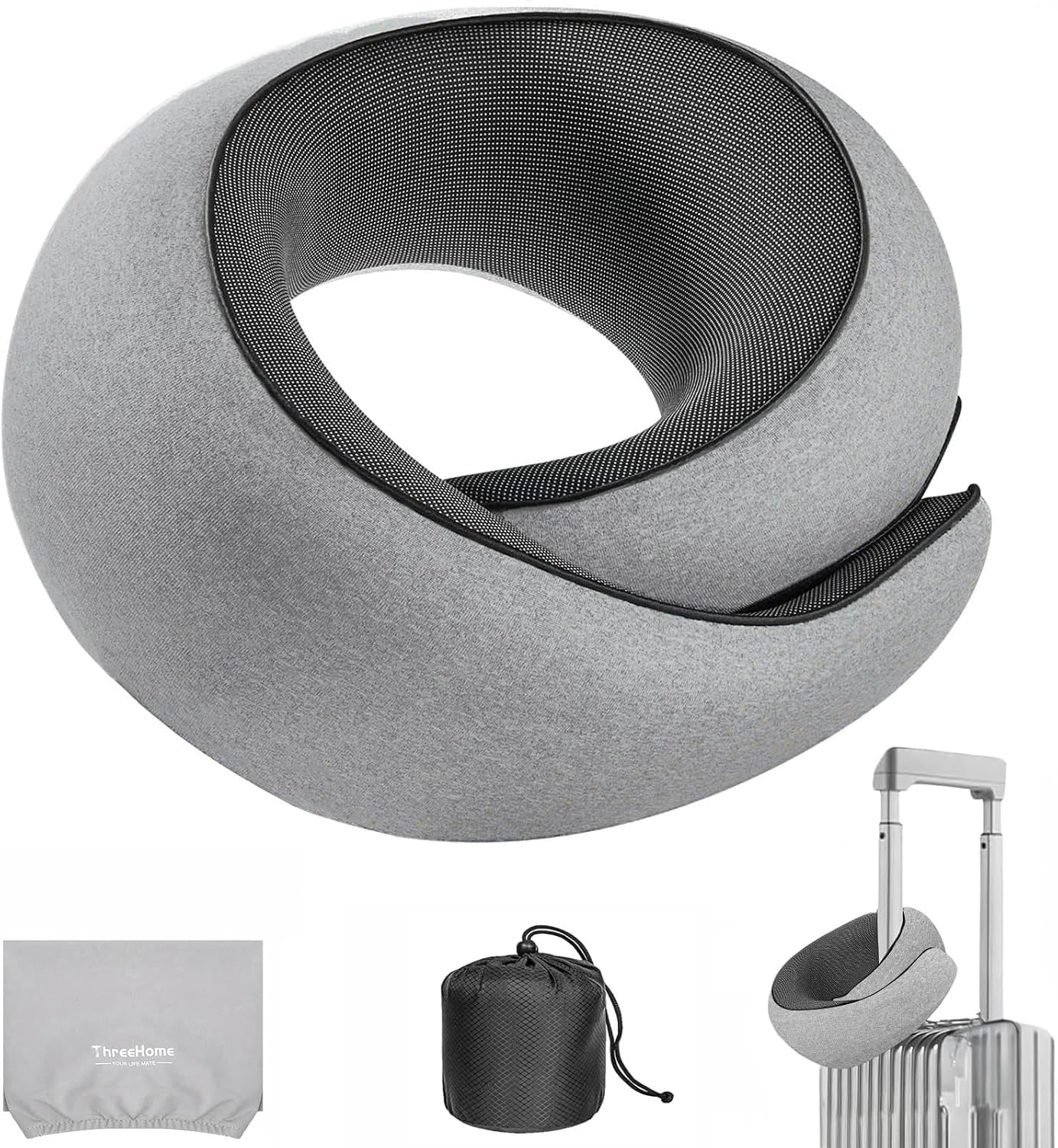 ThreeHome Travel Pillow for Airplanes, Neck Pillow with Ice Silk Cover