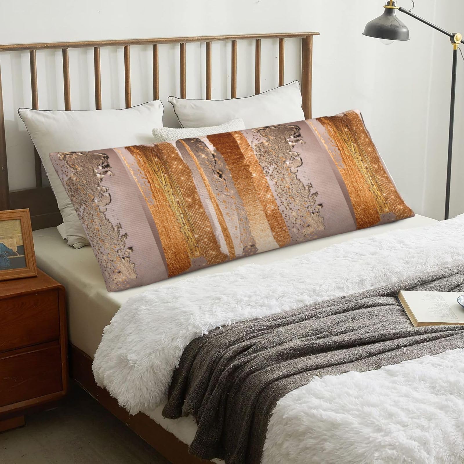 Copper Gold Strokes Glamour Texture, Body Pillow Cover with Zipper,Long Body Pillowcase 20 x 60 in
