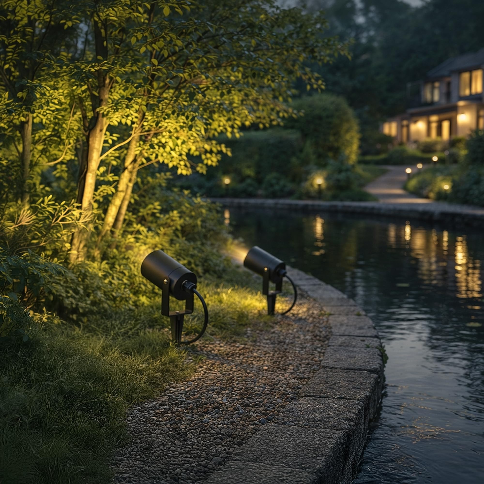 SSC-LUXon 4x KALOA Gartenstrahler mit GU10 Fassung schwenkbar - indirekte Gartenlampe IP44 mit Erdspieß & Kabel für den Direktanschluss an 230V