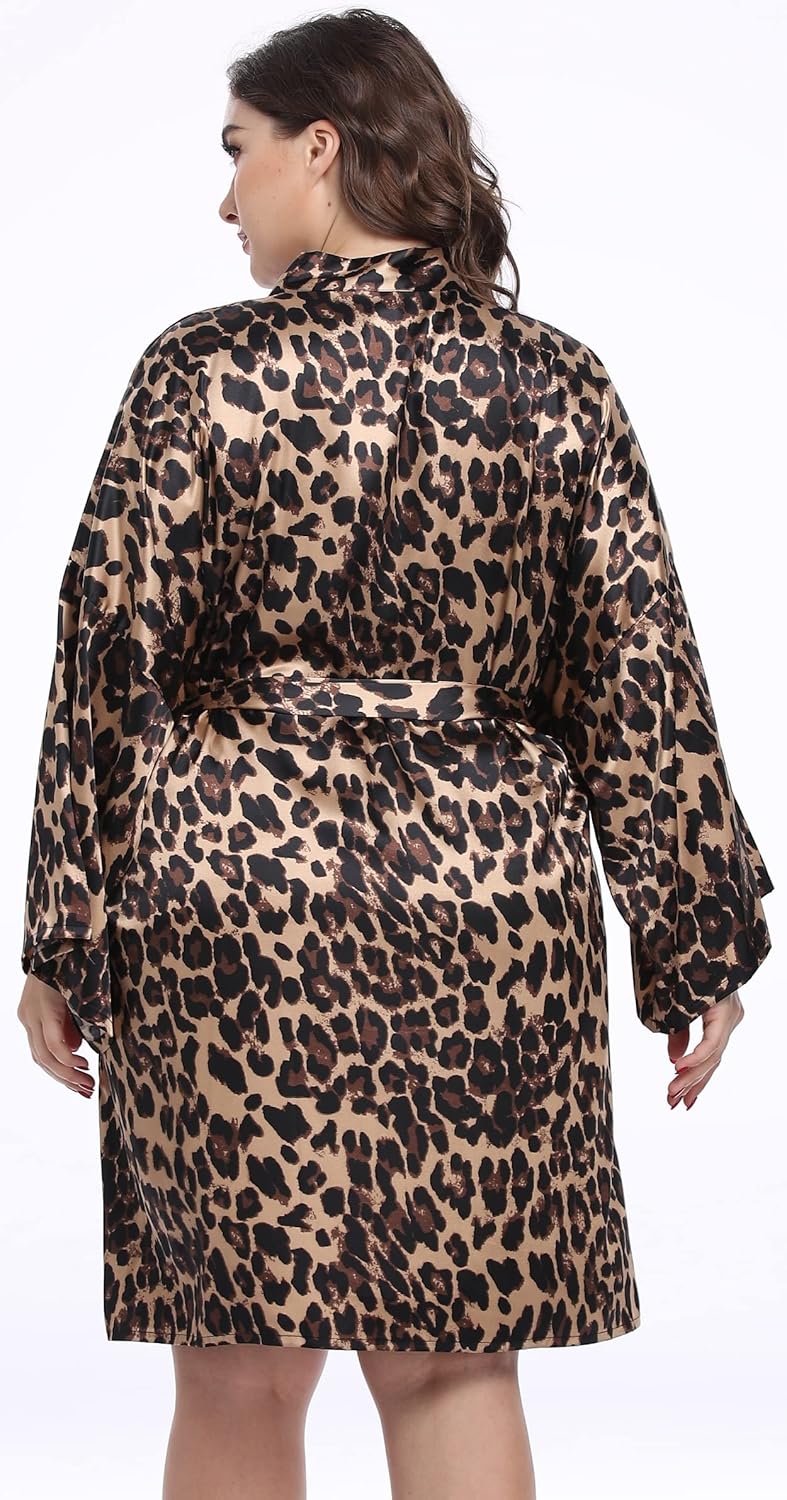 Women's Plus Size Satin Kimono Robes Short Silk Bathrobe Bridesmaid Wedding Party Nightgown Sleepwear - Image 3