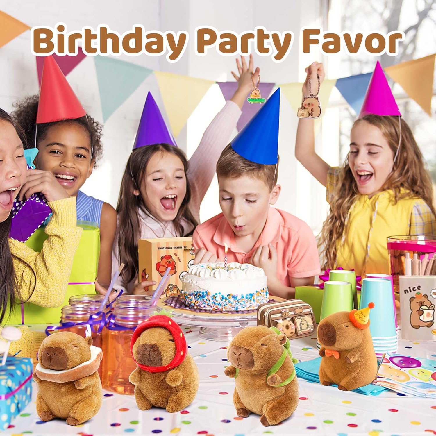 4PC Capybara Plush Keychain, Cute Small Capybara Mini Stuffed Animal. Valentines Day Gifts for Kids Birthday Party Favors Decorations. - Image 5